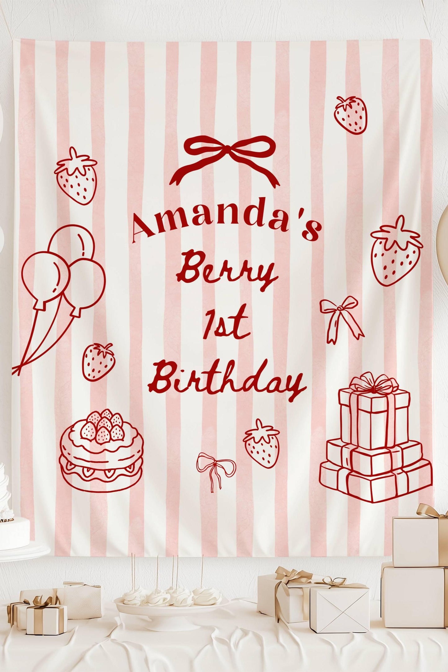 Berry First Birthday Banner Custom Strawberry Backdrop 1st Birthday Strawberry Welcome Sign Berry First Birthday Decoration Strawberry Bday - LAUMIANstudio
