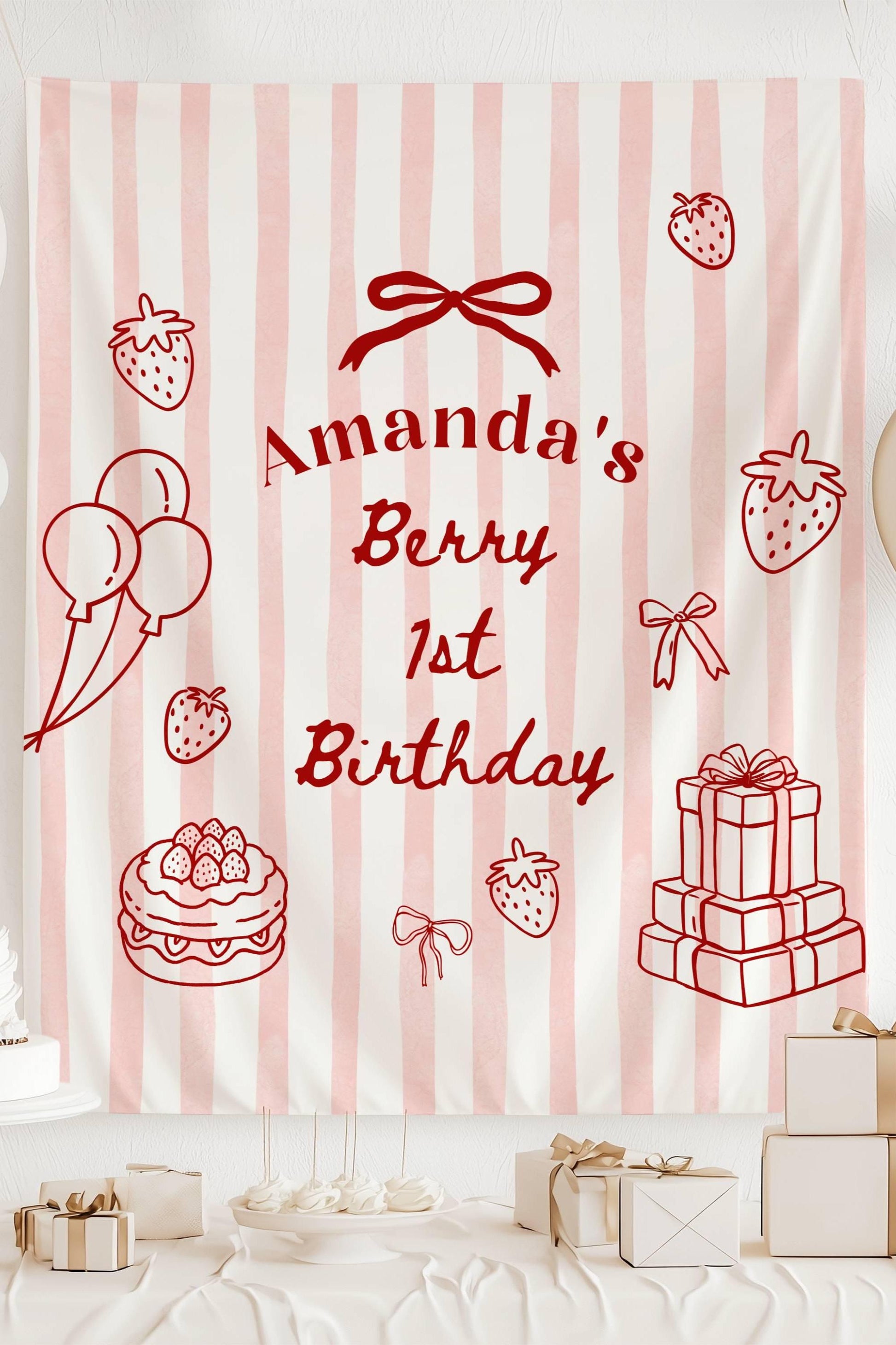 Berry First Birthday Banner Custom Strawberry Backdrop 1st Birthday Strawberry Welcome Sign Berry First Birthday Decoration Strawberry Bday - LAUMIANstudio