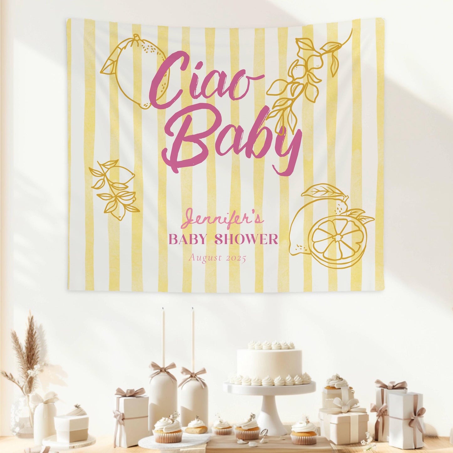 Ciao Baby Baby Shower Banner Amalfi Coast Shower Backdrop Lemon Theme Shower Italian Baby Shower Decor Citrus Banner Summer Coast Shower - LAUMIANstudio