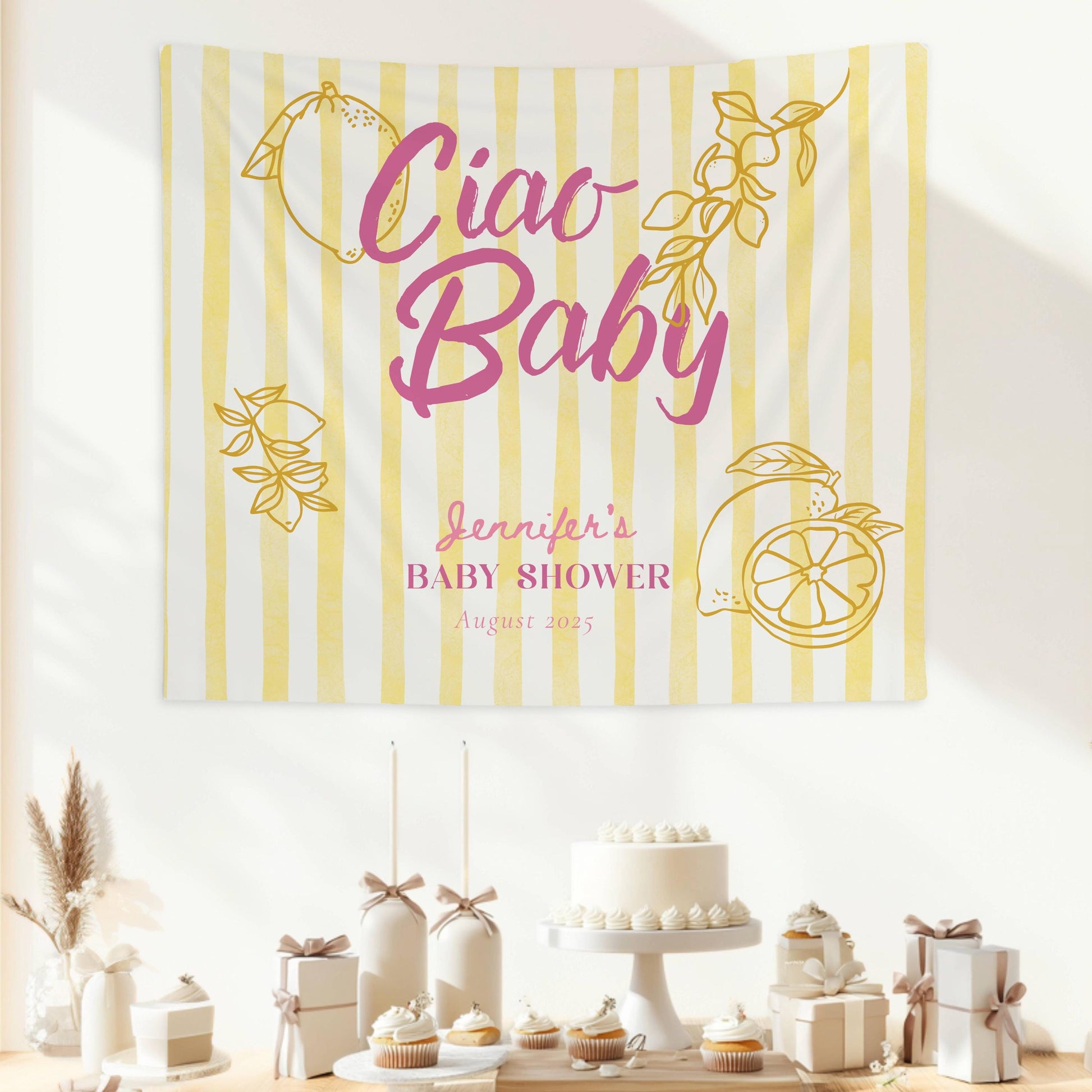 Ciao Baby Baby Shower Banner Amalfi Coast Shower Backdrop Lemon Theme Shower Italian Baby Shower Decor Citrus Banner Summer Coast Shower - LAUMIANstudio