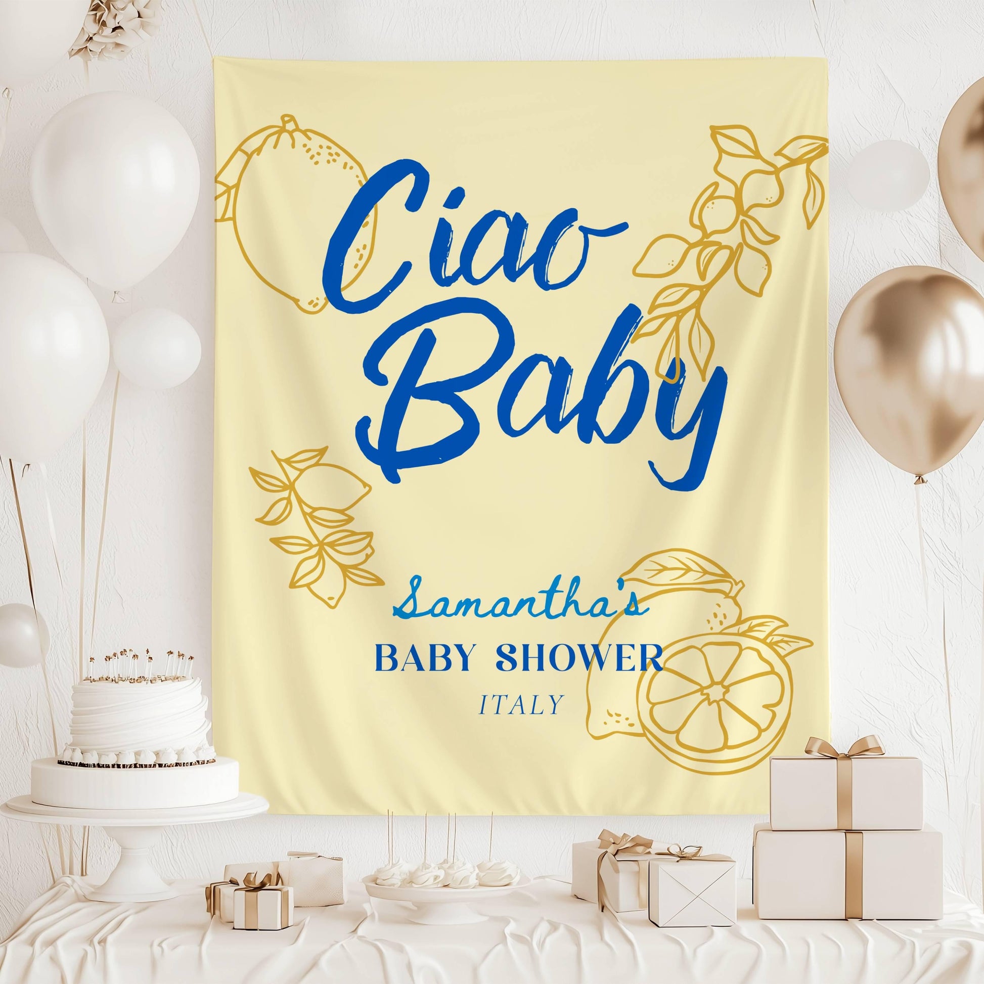 Citrus Baby Shower Welcome Sign Baby Girl Pink Baby Shower Decor Amalfi Coast Shower Banner Pink Italian Baby Shower Backdrop Lemon Tapestry - LAUMIANstudio