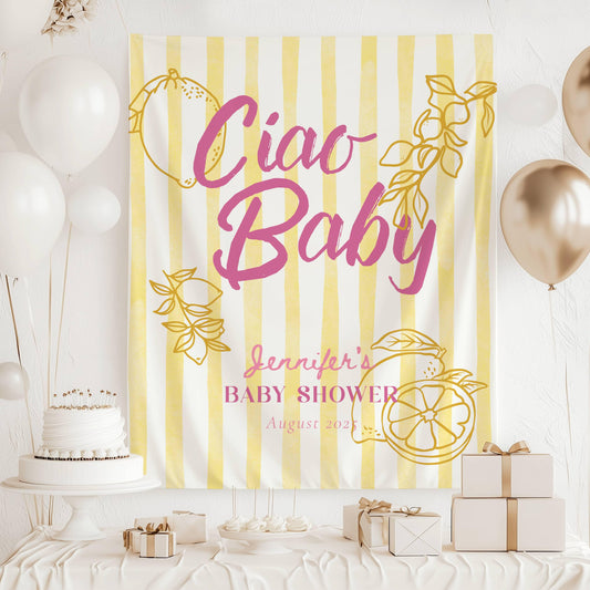 Citrus Baby Shower Welcome Sign Baby Girl Pink Baby Shower Decor Amalfi Coast Shower Banner Pink Italian Baby Shower Backdrop Lemon Tapestry - LAUMIANstudio