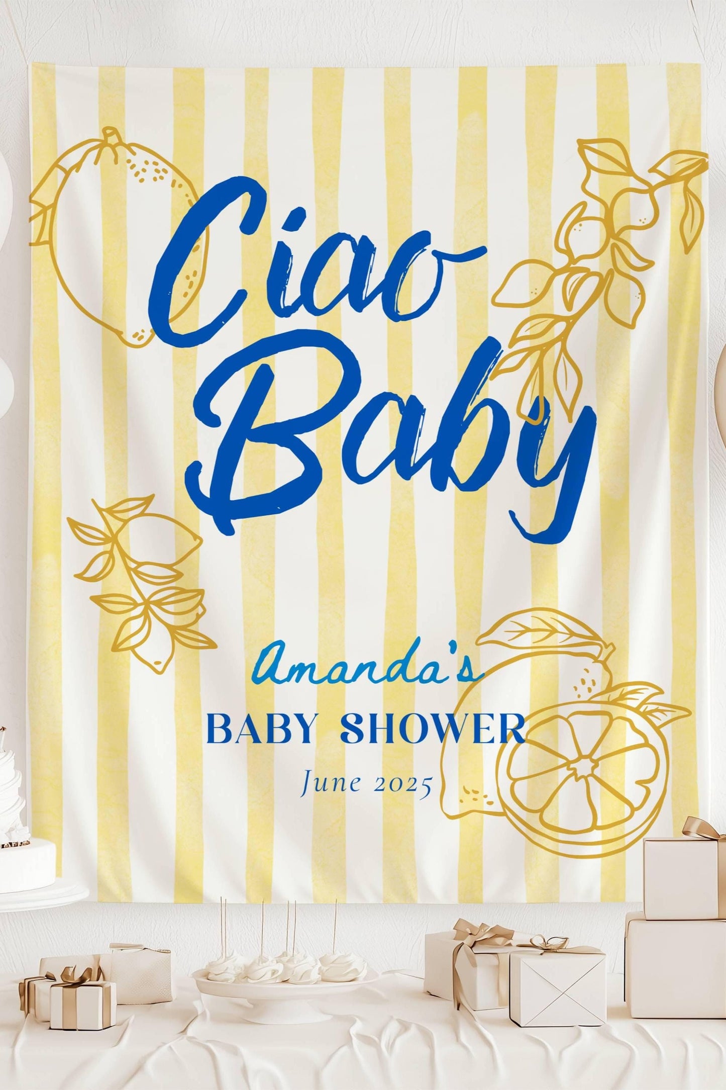 Ciao Baby Baby Shower Banner Amalfi Coast Shower Backdrop Lemon Theme Shower Italian Baby Shower Decor Citrus Banner Summer Coast Shower - LAUMIANstudio