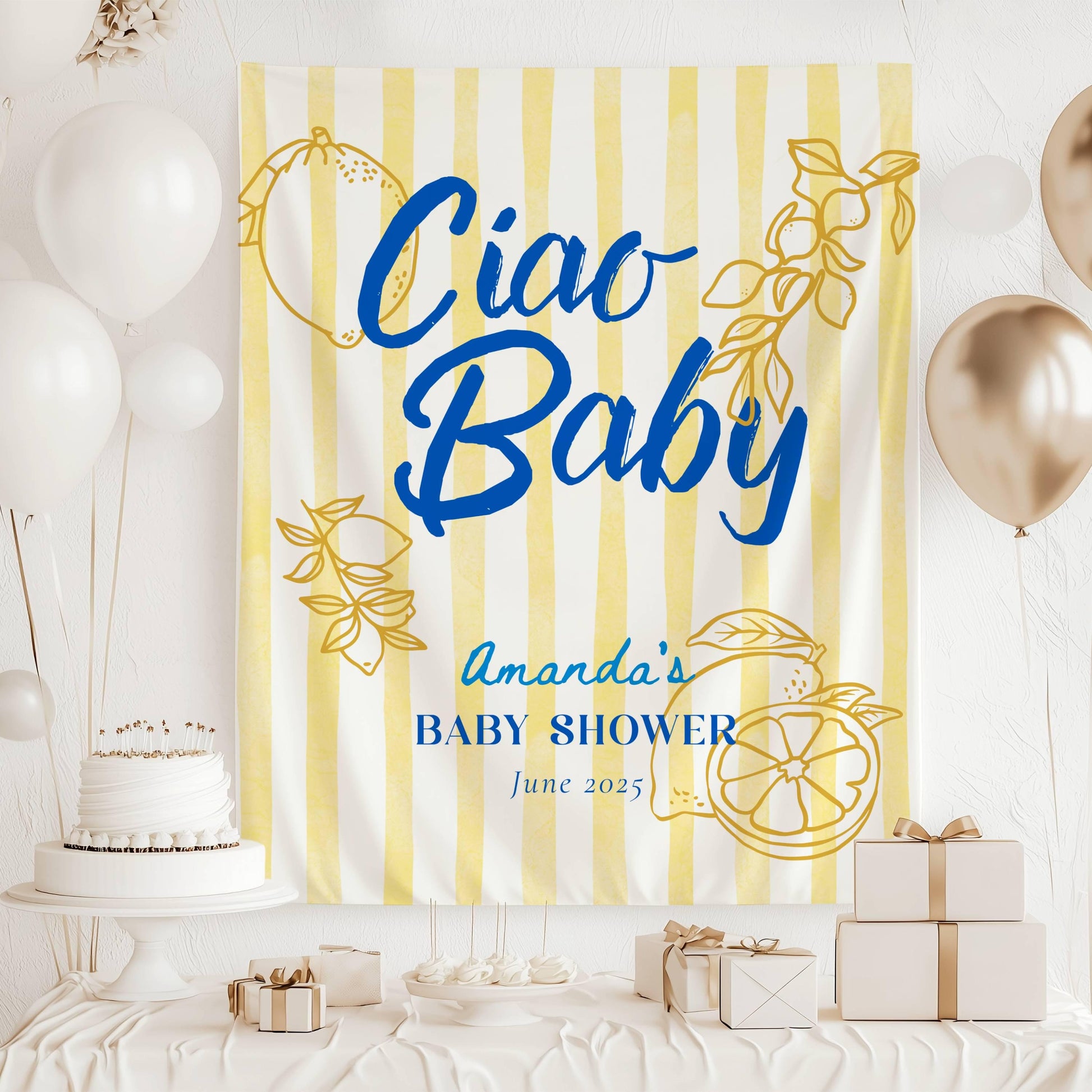 Citrus Baby Shower Welcome Sign Baby Girl Pink Baby Shower Decor Amalfi Coast Shower Banner Pink Italian Baby Shower Backdrop Lemon Tapestry - LAUMIANstudio