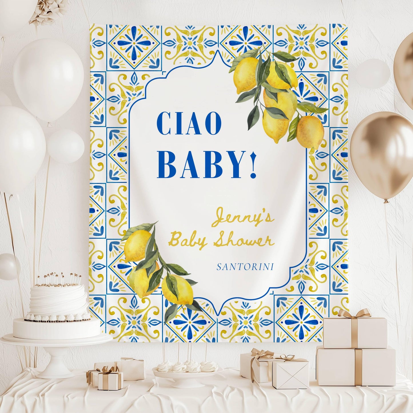 Amalfi Coast Baby Shower Banner Pink Ciao Baby Backdrop Italian Baby Shower Wall Tapestry Baby Shower Italy Lemon Banner Mediterranean Sign - LAUMIANstudio