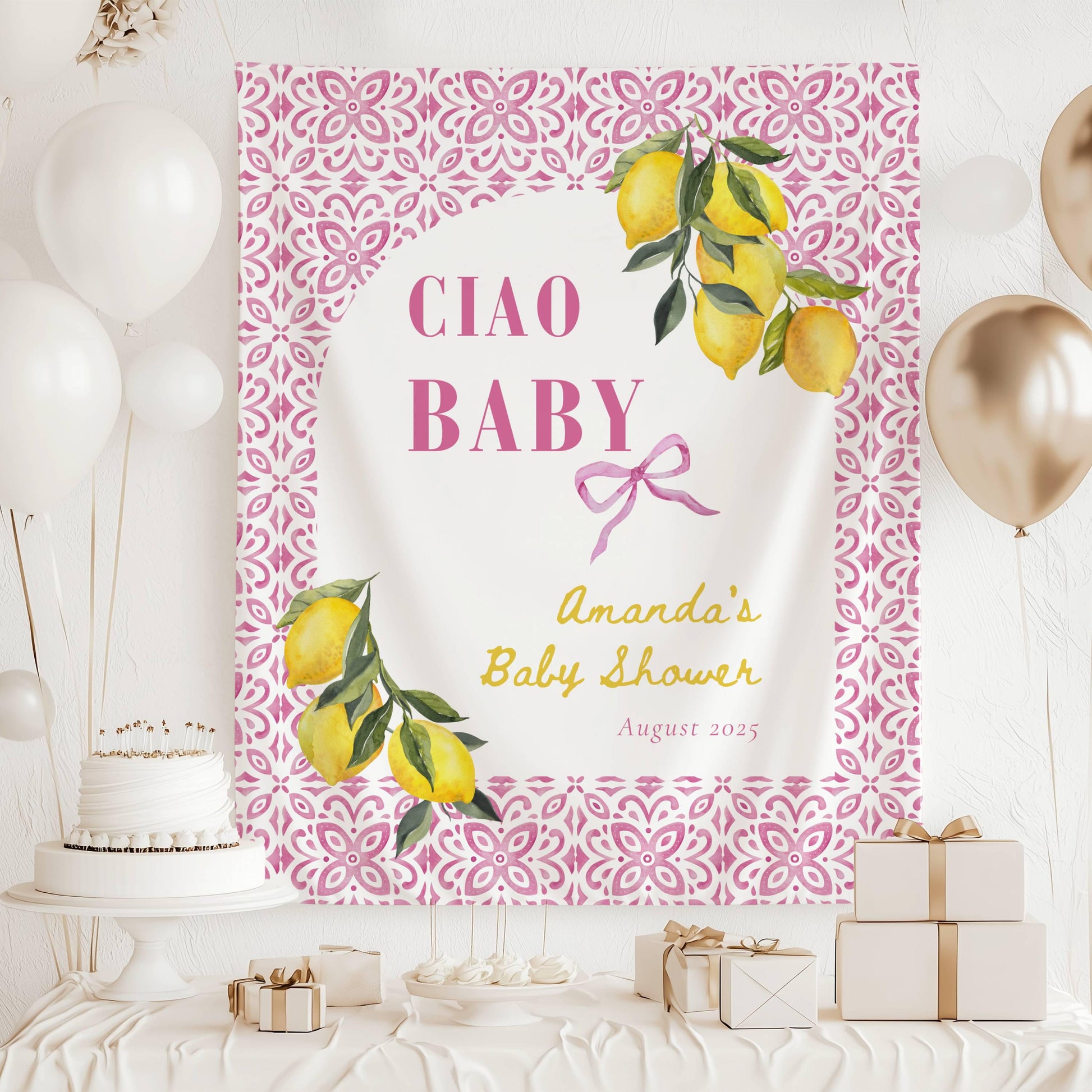 Custom Ciao Baby Banner Citrus Shower Backdrop Lemon Baby Shower Welcome Sign Ciao Baby Backdrop Blue Baby Shower Decor Italian Lemon Sign - LAUMIANstudio