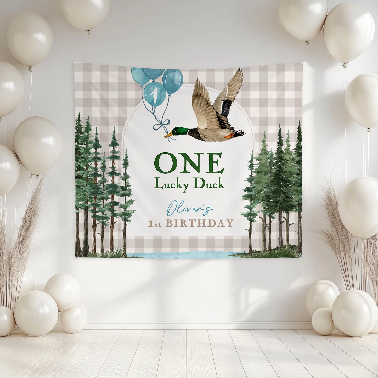One Lucky Duck Banner: Personalized 1st Birthday Party Decor, Wall Tapestry - LAUMIANstudio