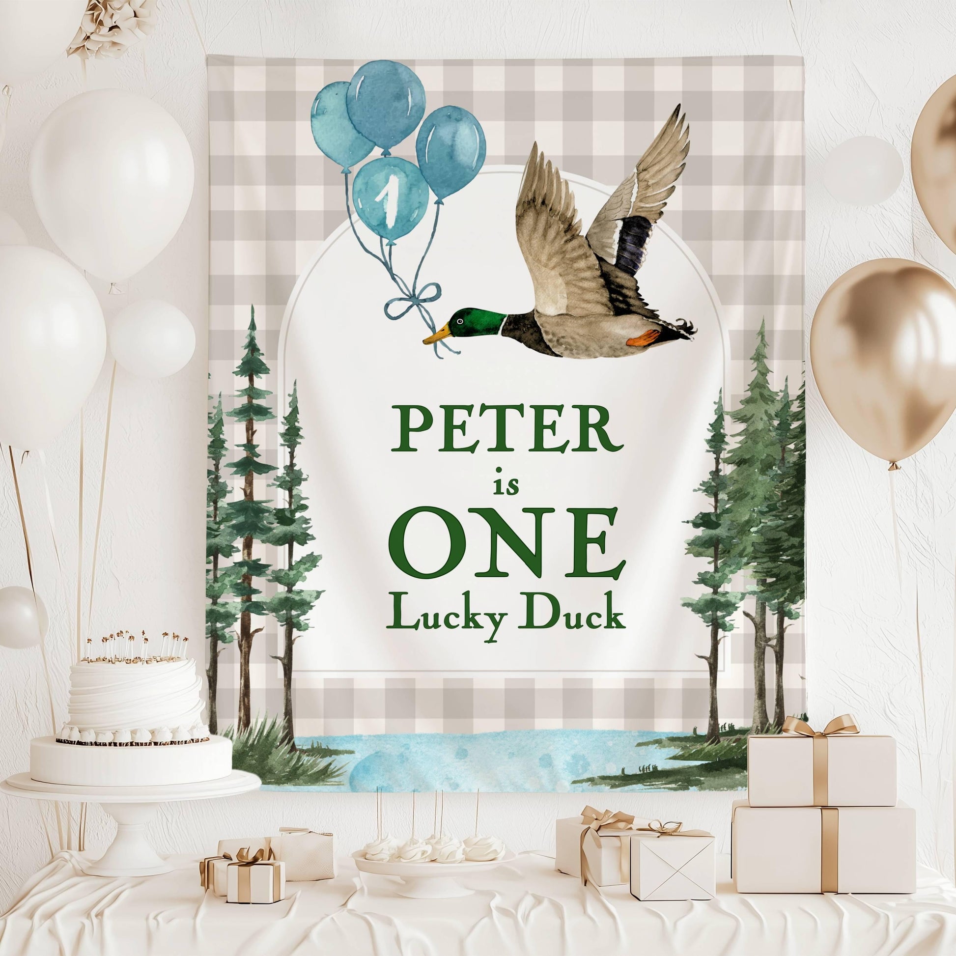 Custom 1st Birthday One Lucky Duck Backdrop Mallard Duck Bday One Lucky Duck Decor Custom Welcome Sign Duck 1st Birthday Banner Lucky Duck - LAUMIANstudio
