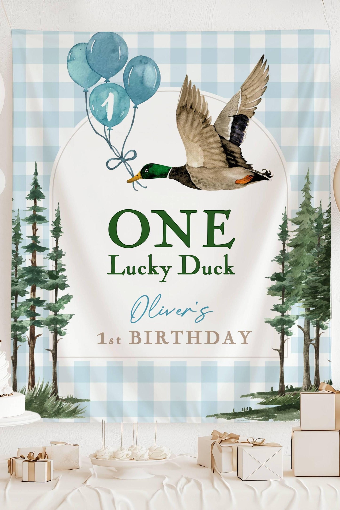 Custom 1st Birthday One Lucky Duck Backdrop Mallard Duck Bday One Lucky Duck Decor Custom Welcome Sign Duck 1st Birthday Banner Lucky Duck - LAUMIANstudio