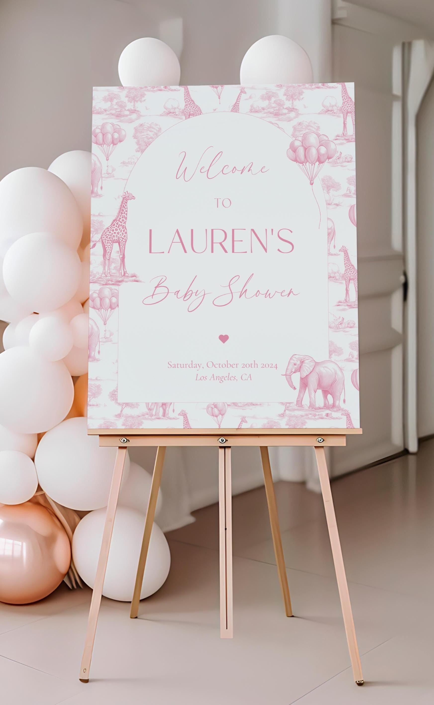 Pink Toile Baby Shower Welcome Sign Chinoiserie Girl Baby Shower Welcome Sign Editable Template Canva Welcome Sign Toile Baby Shower Decor - LAUMIANstudio