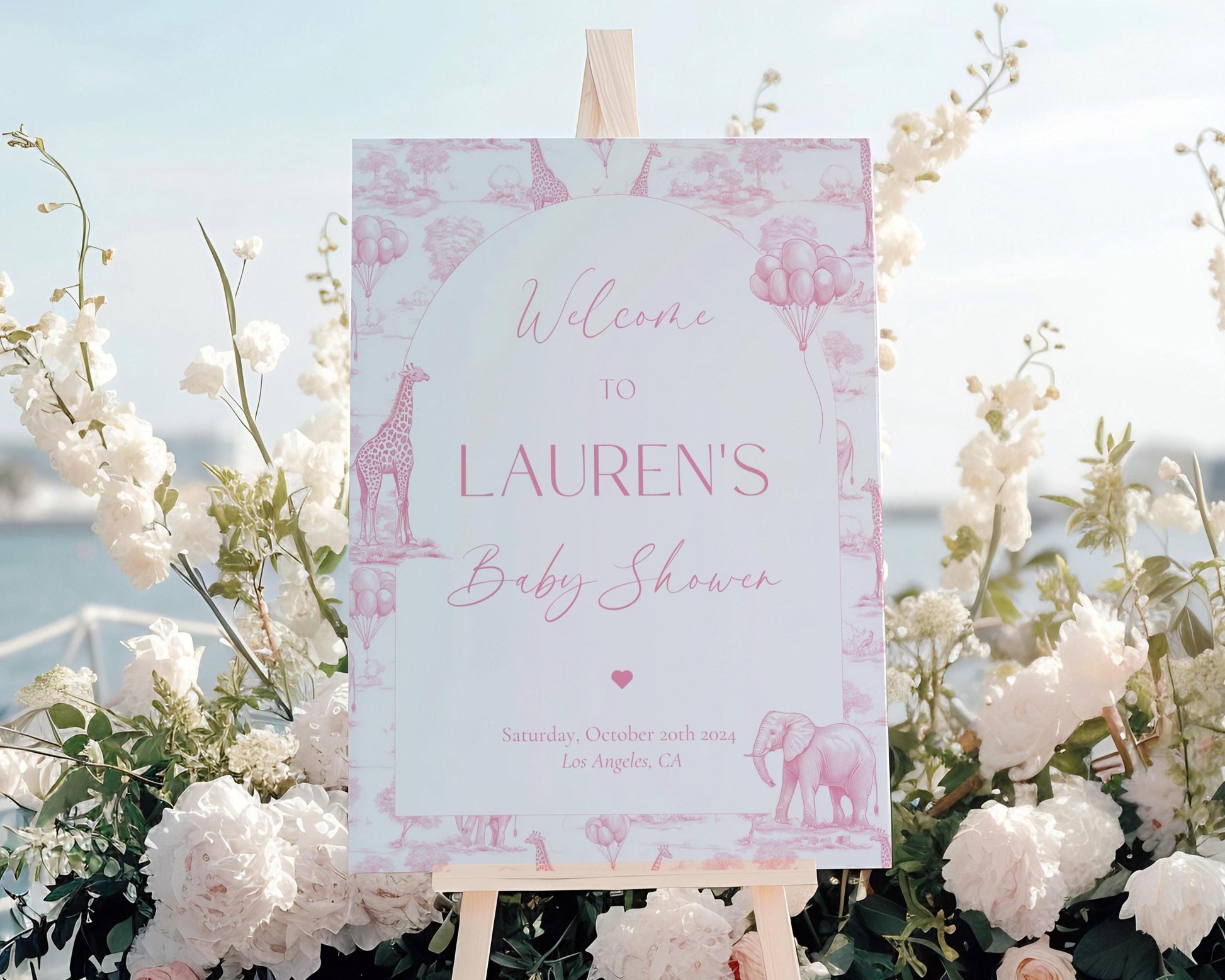 Pink Toile Baby Shower Welcome Sign Chinoiserie Girl Baby Shower Welcome Sign Editable Template Canva Welcome Sign Toile Baby Shower Decor - LAUMIANstudio