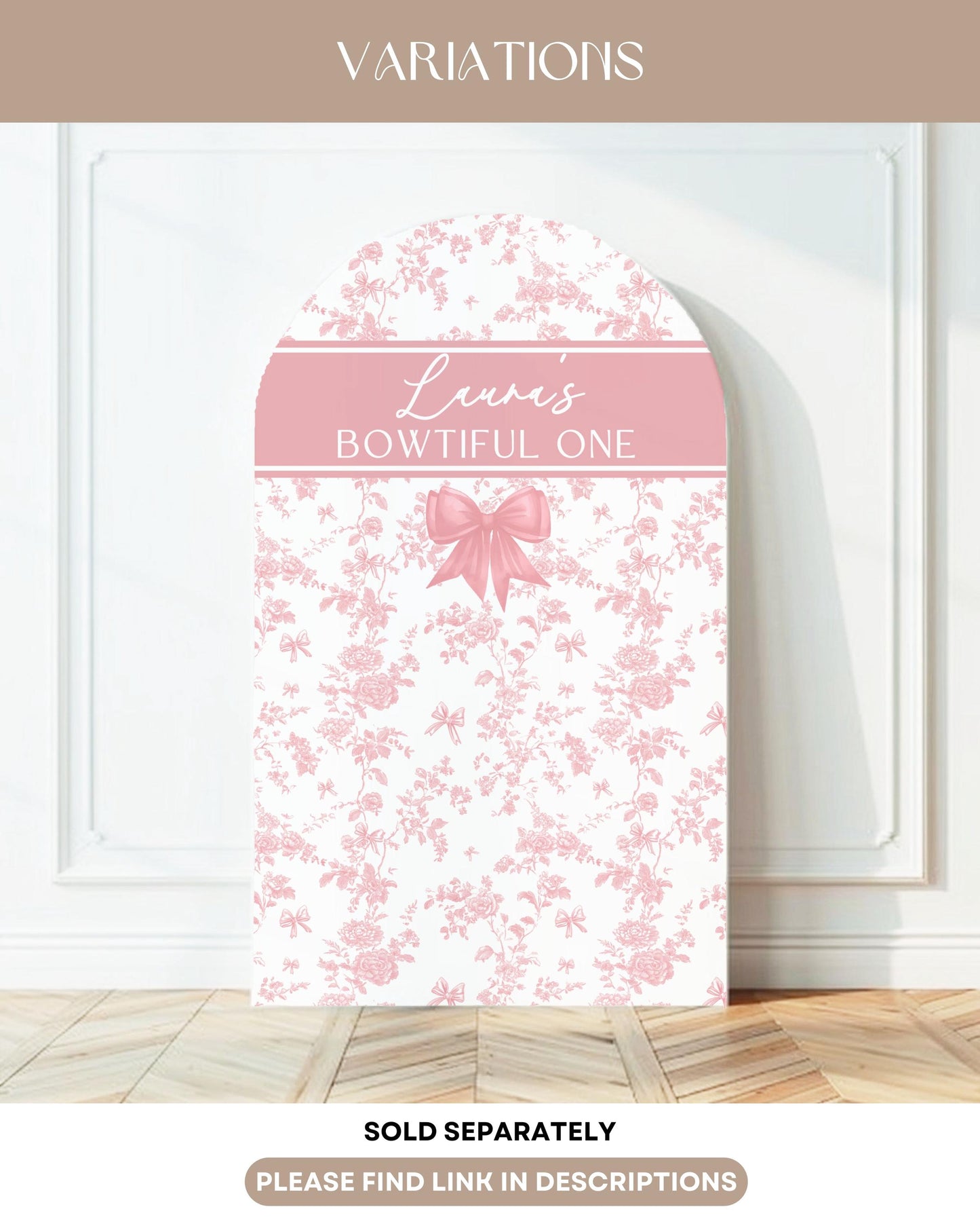 Pink Floral Backdrop Girly Pink Bow Arch Backdrop Pink Toile de Jouy Baby Shower Backdrop Pink Bow Backdrop 1st Birthday Baby Girl Decor - LAUMIANstudio