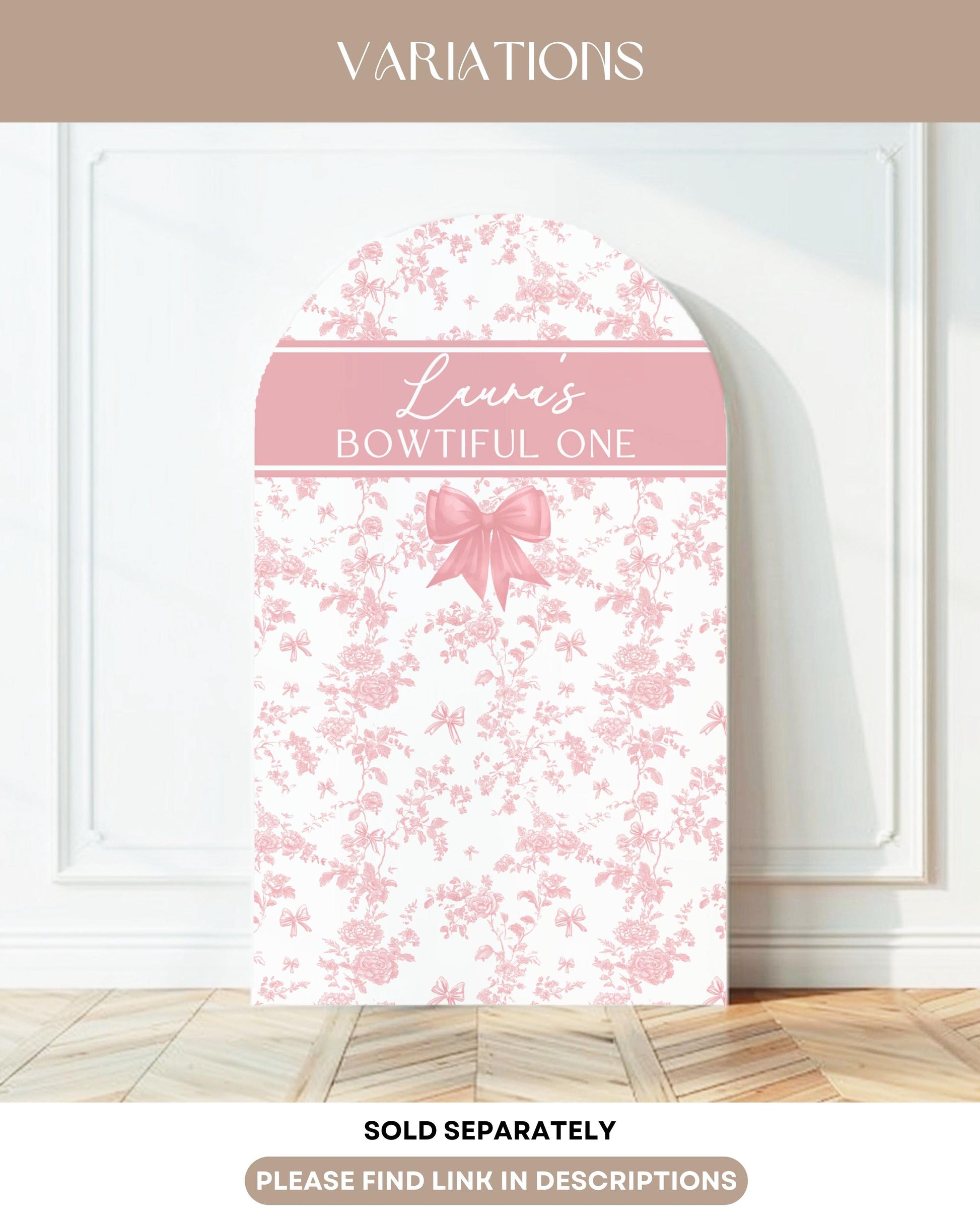 Pink Floral Backdrop Girly Pink Bow Arch Backdrop Pink Toile de Jouy Baby Shower Backdrop Pink Bow Backdrop 1st Birthday Baby Girl Decor - LAUMIANstudio