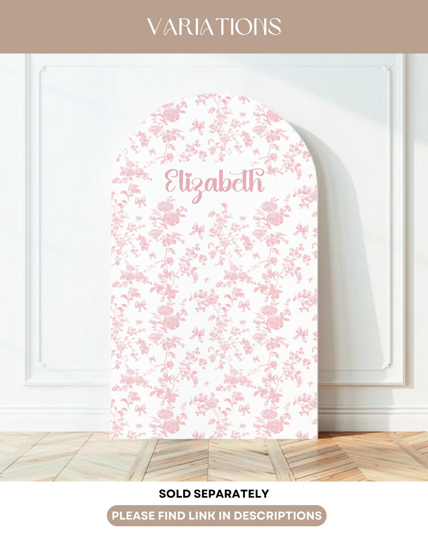 Bowtiful One Birthday Backdrop Toile Pink Bow 1st Birthday Arch Backdrop Baby Girl First Birthday Banner Toile Floral Garden Party Backdrop - LAUMIANstudio