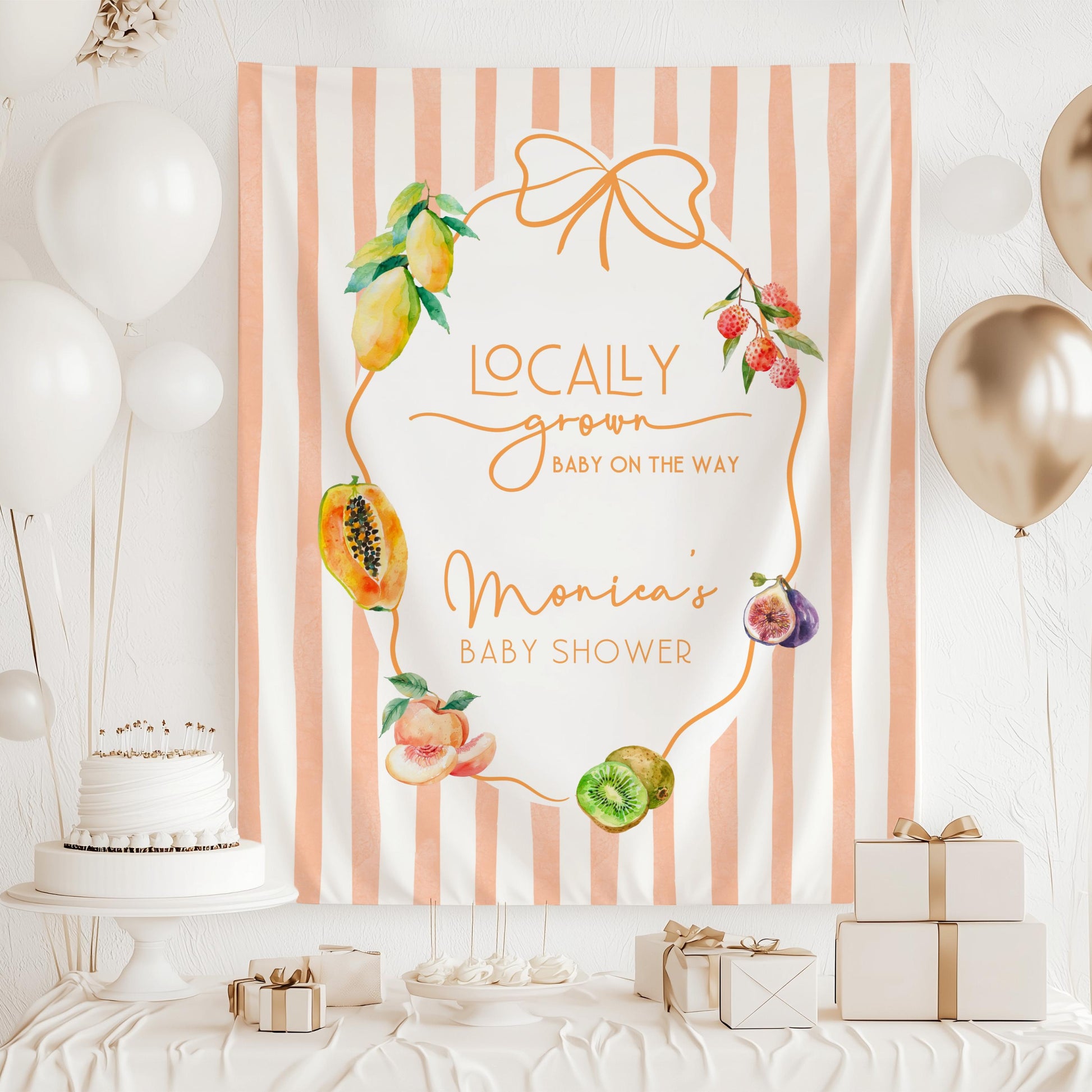 Fruit Summer Baby Shower Backdrop Fruit Locally Grown Baby Shower Banner Exotic Fruit Shower Sign Personalizable Citrus Shower Wall Tapestry - LAUMIANstudio