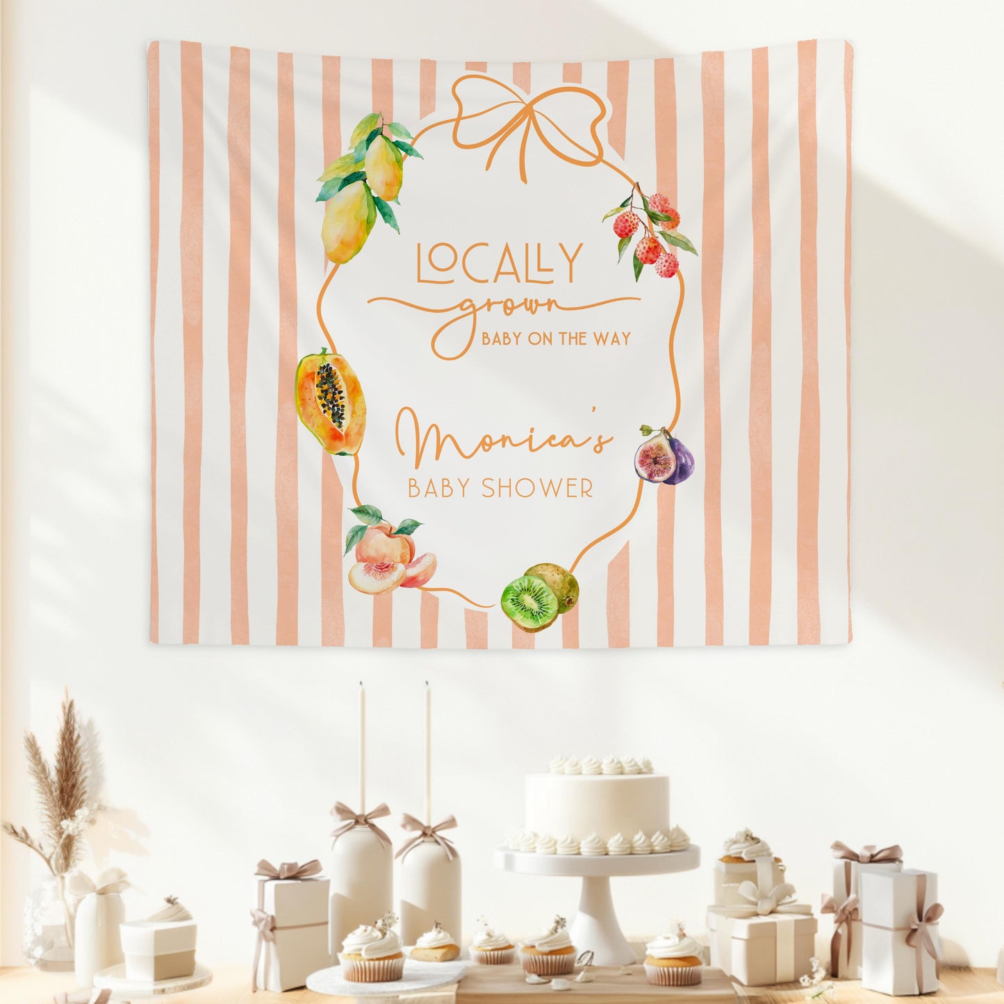 Fruit Summer Baby Shower Backdrop Fruit Locally Grown Baby Shower Banner Exotic Fruit Shower Sign Personalizable Citrus Shower Wall Tapestry - LAUMIANstudio