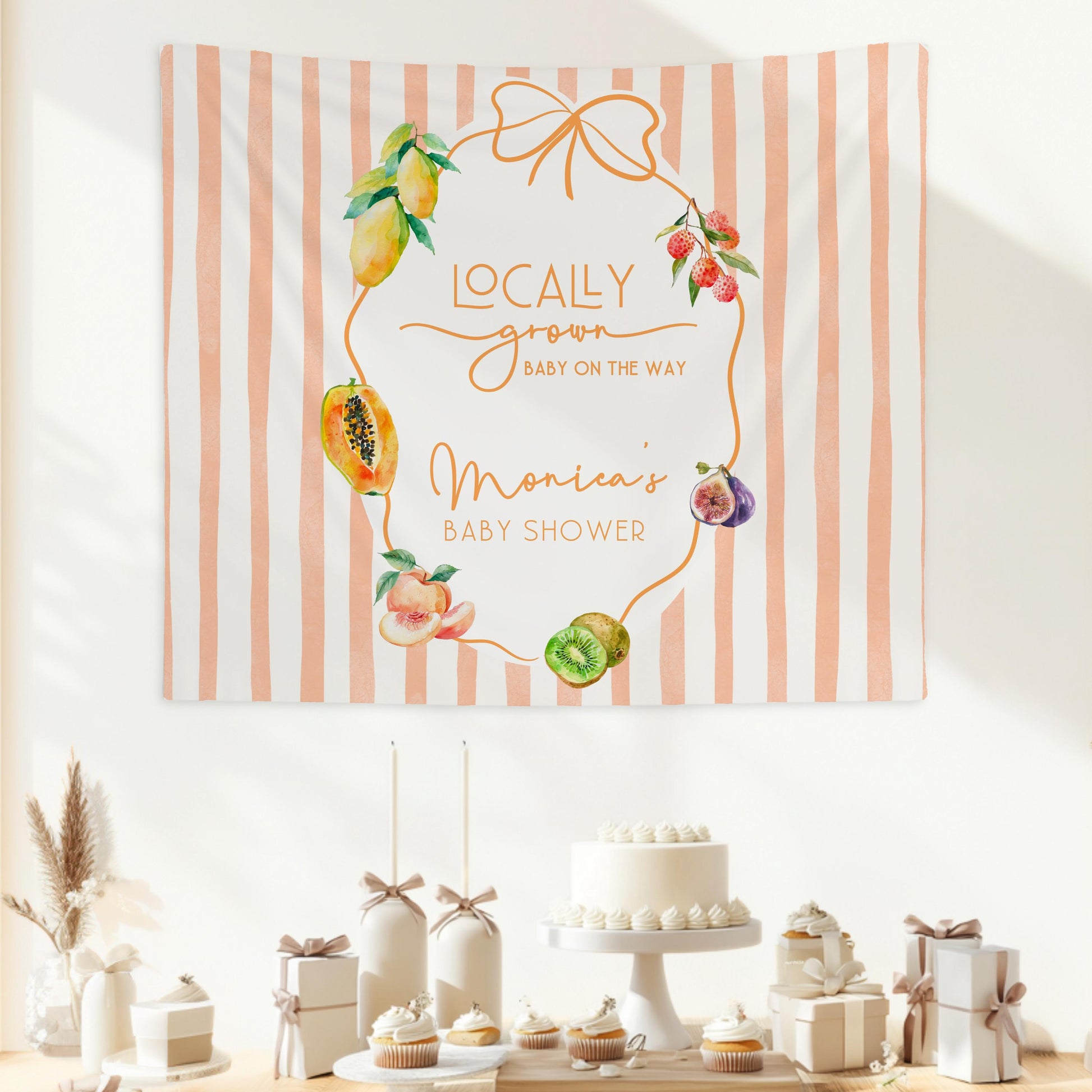 Fruit Summer Baby Shower Backdrop Fruit Locally Grown Baby Shower Banner Exotic Fruit Shower Sign Personalizable Citrus Shower Wall Tapestry - LAUMIANstudio