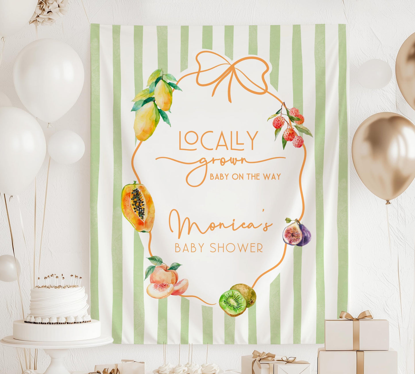 Fruit Summer Baby Shower Backdrop Fruit Locally Grown Baby Shower Banner Exotic Fruit Shower Sign Personalizable Citrus Shower Wall Tapestry - LAUMIANstudio