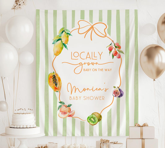 Fruit Summer Baby Shower Backdrop Fruit Locally Grown Baby Shower Banner Exotic Fruit Shower Sign Personalizable Citrus Shower Wall Tapestry - LAUMIANstudio