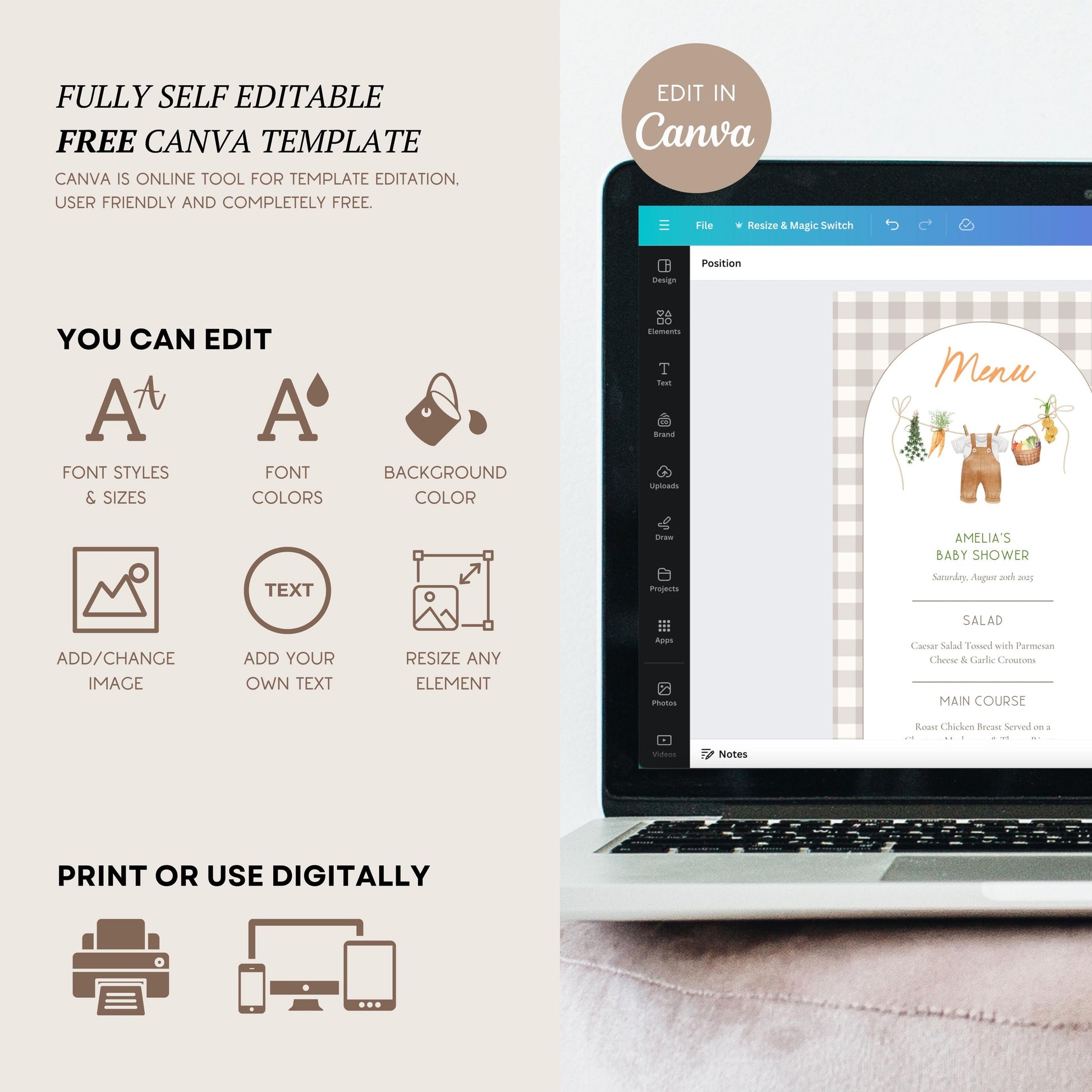 Menu Locally Grown Baby Shower Lunch Menu Locally Grown Baby Brunch Menu Template Editable Baby Shower Menu Canva Template Baby Shower Decor - LAUMIANstudio