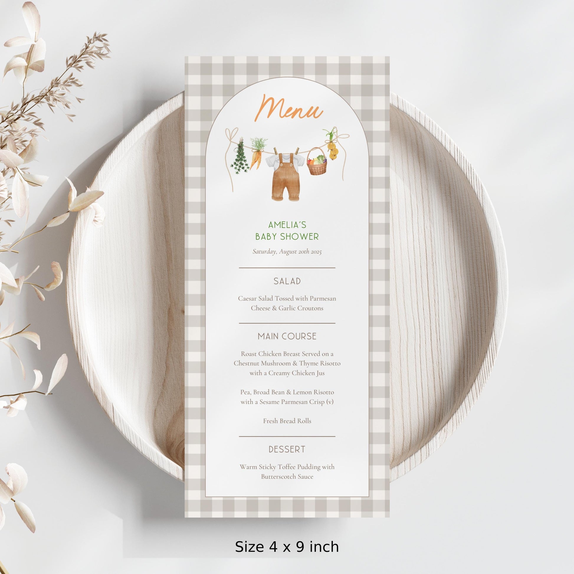 Menu Locally Grown Baby Shower Lunch Menu Locally Grown Baby Brunch Menu Template Editable Baby Shower Menu Canva Template Baby Shower Decor - LAUMIANstudio