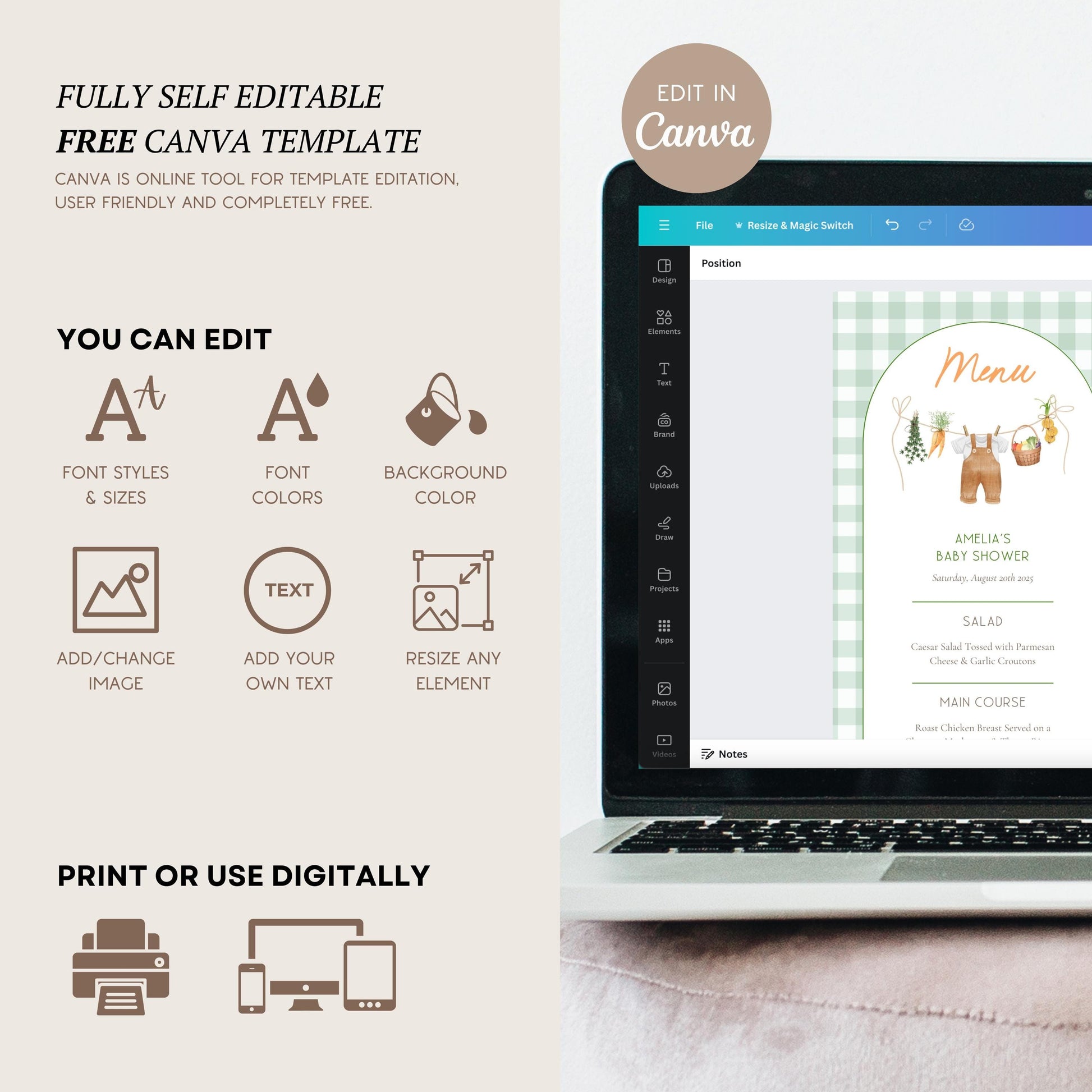 Locally Grown Menu Baby Shower Table Decor Locally Grown Brunch Menu Baby Boy Shower Lunch Menu Template Farmers Market Menu Editable Canva - LAUMIANstudio