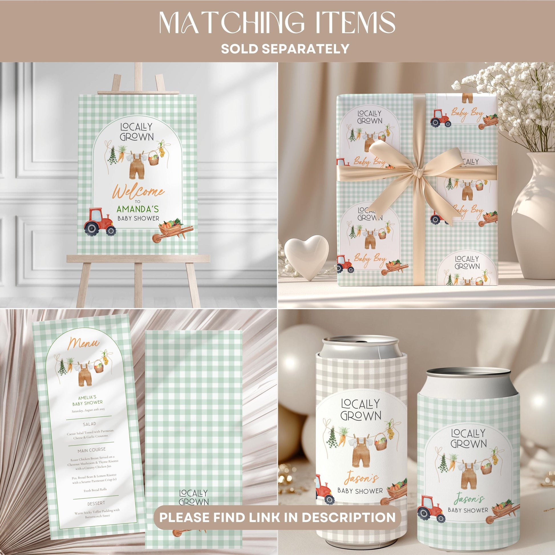 Custom Green Locally Grown Paper Farmer Market Baby Shower Gift Wrapping Tractor Baby Boy Gift Wrap Locally Grown Wrapping Paper Farmer - LAUMIANstudio