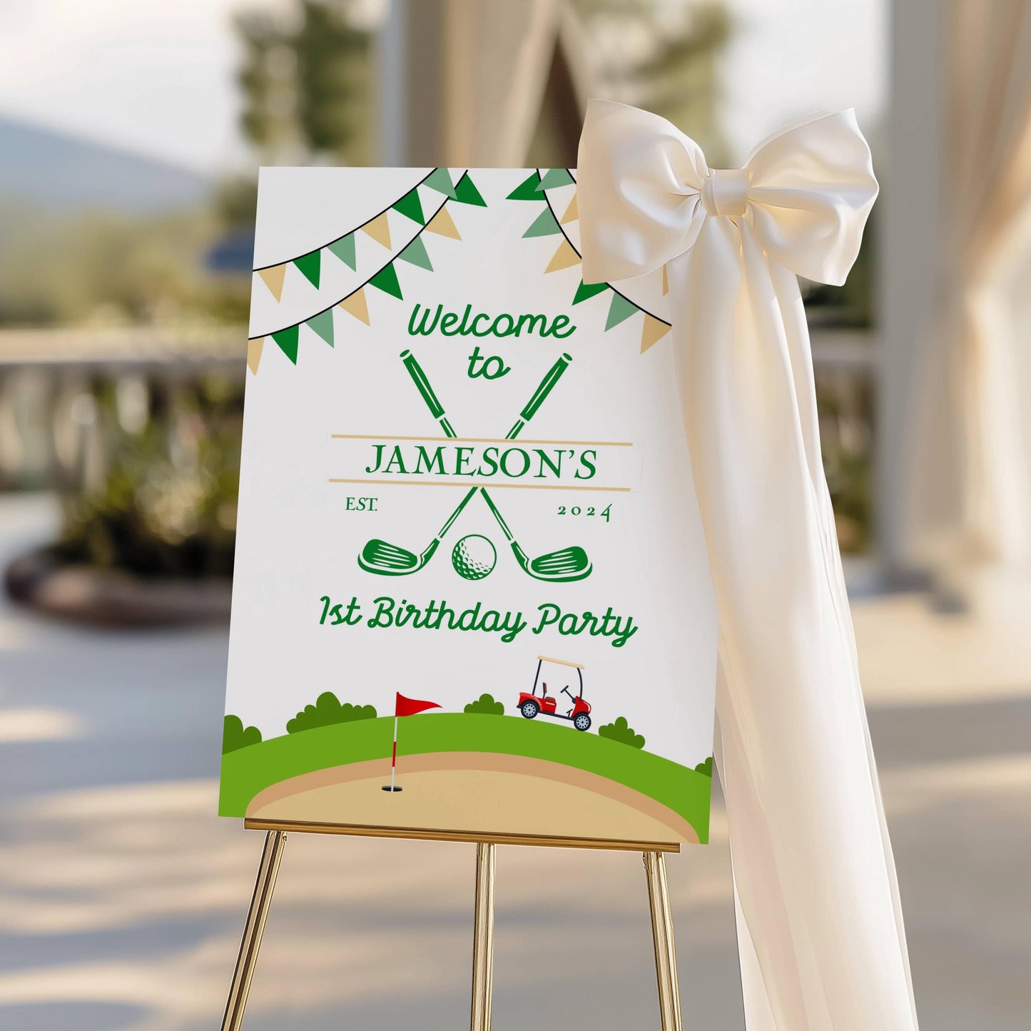 1st Birthday Golf Welcome Sign Golf First Birthday Party Decoration Golf Hole Poster for Kid Birthday Party Mastered First Year Welcome Sign - LAUMIANstudio