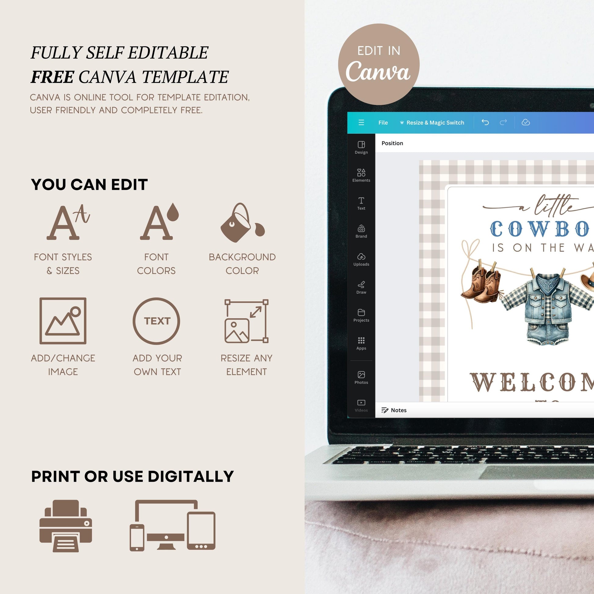 Little Cowboy Baby Shower Welcome Sign Blue Cowboy Baby Shower Sign Little Cowboy is On The Way Banner Blue Cowboy Clothesline Template DIY - LAUMIANstudio