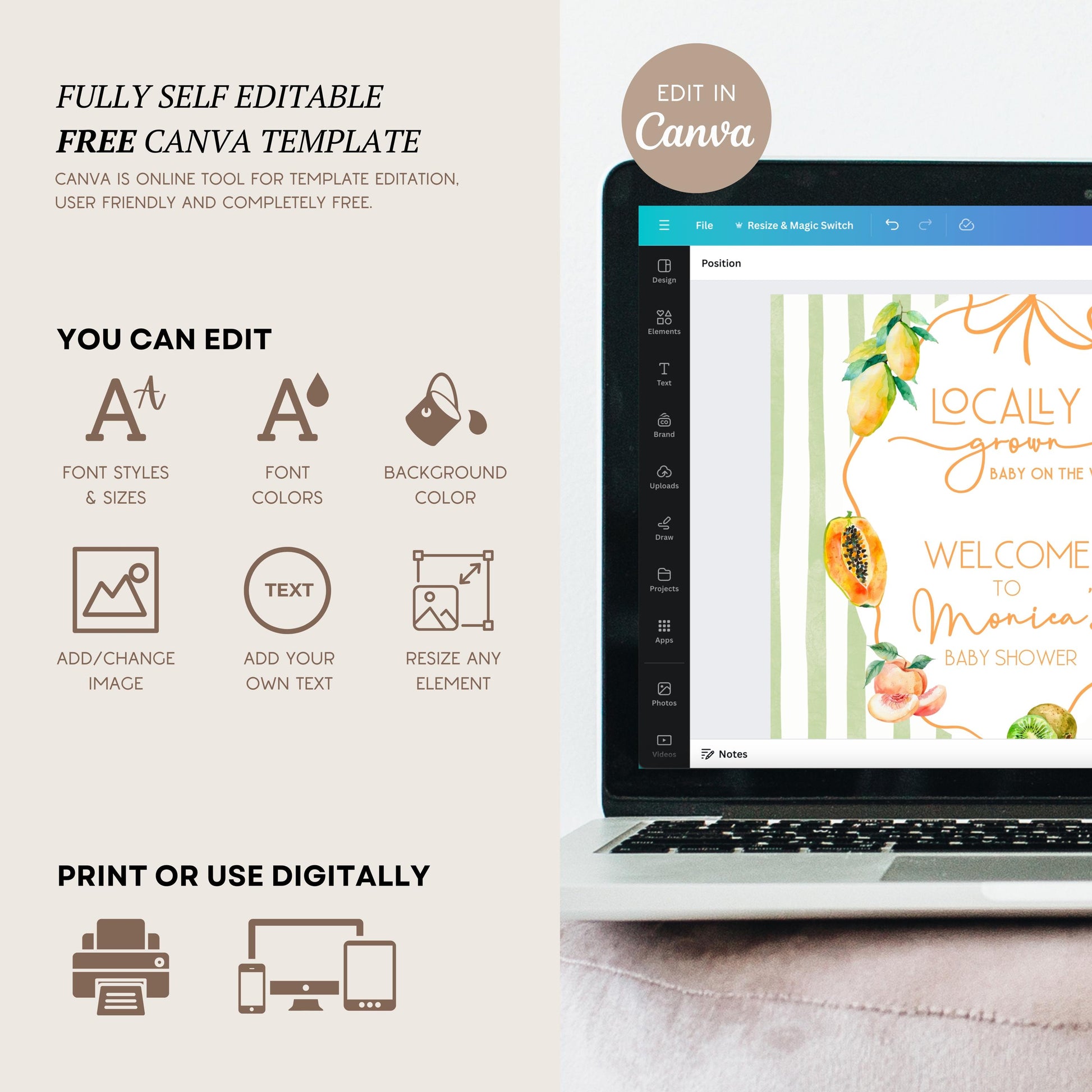 Fruit Baby Shower Welcome Sign Summer Shower Poster Locally Grown Fruit Sign Tutti Frutti Baby Shower Poster Tropical Summer Fruit Shower - LAUMIANstudio