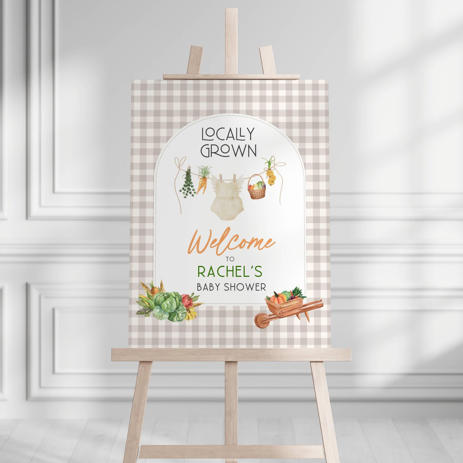 Locally Grown Girl Baby Shower Welcome Sign Template Editable Locally Grown Clothesline Poster Vegetable Market Welcome Sign Farmer Market - LAUMIANstudio