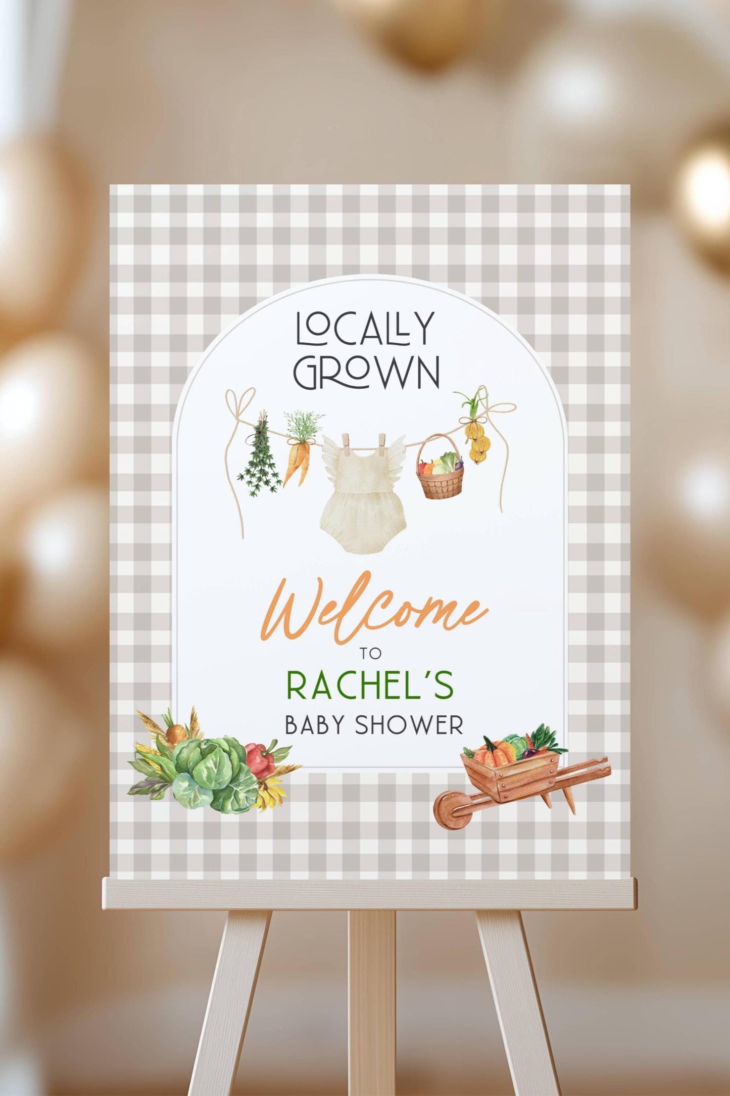 Locally Grown Girl Baby Shower Welcome Sign Template Editable Locally Grown Clothesline Poster Vegetable Market Welcome Sign Farmer Market - LAUMIANstudio