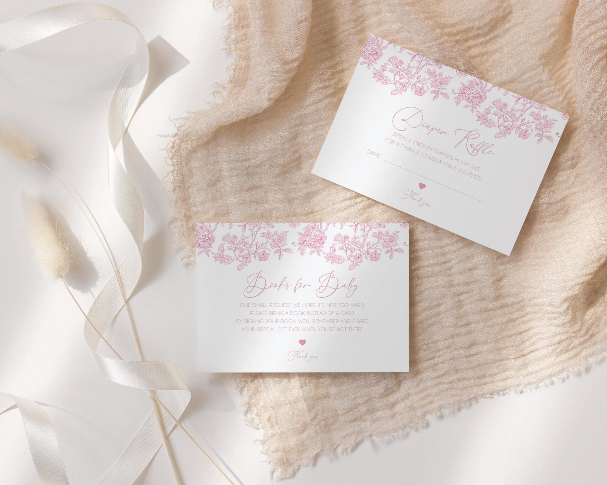 Baby in Bloom Shower Invitation Minimalist Pink Bow Invite Card Books for Baby Card Diaper Raffle Card Floral Shower Invitation Template - LAUMIANstudio