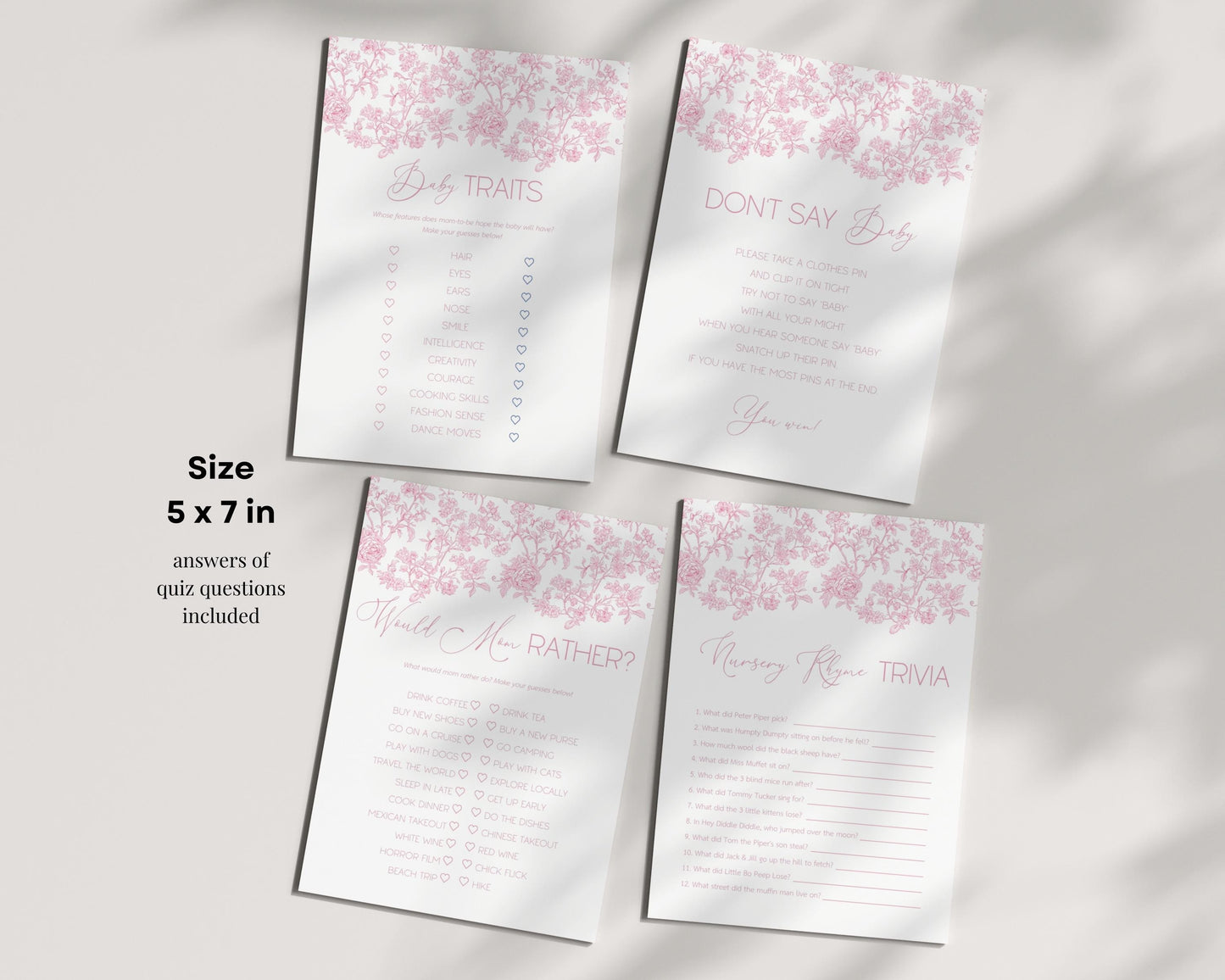 Baby in Bloom Shower Game Bundle Blush Pink Bow Baby Shower Game Set Editable Canva Template Summer Floral Shower Party Game Flower Theme - LAUMIANstudio