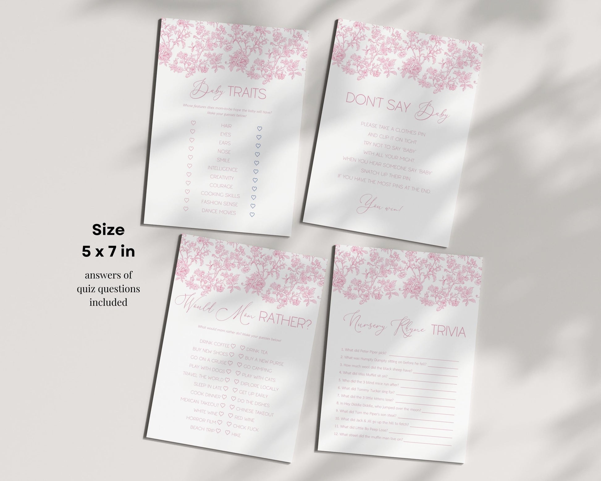 Baby in Bloom Shower Game Bundle Blush Pink Bow Baby Shower Game Set Editable Canva Template Summer Floral Shower Party Game Flower Theme - LAUMIANstudio