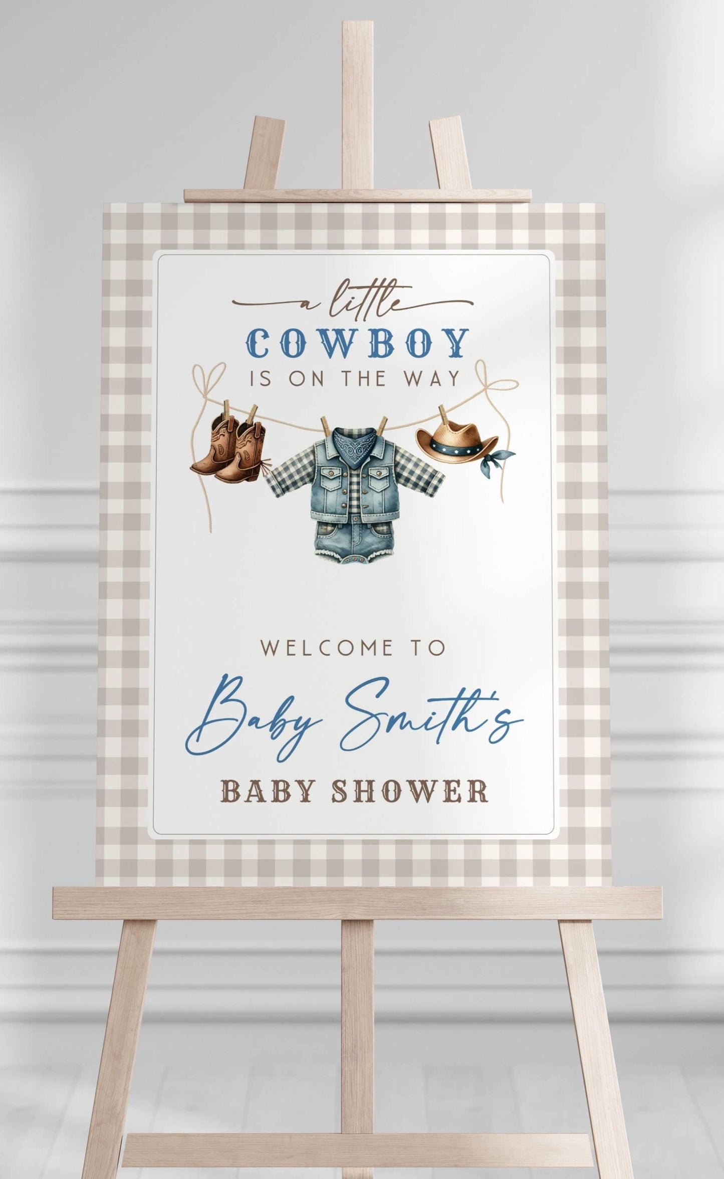Little Cowboy Baby Shower Welcome Sign Blue Cowboy Baby Shower Sign Little Cowboy is On The Way Banner Blue Cowboy Clothesline Template DIY - LAUMIANstudio
