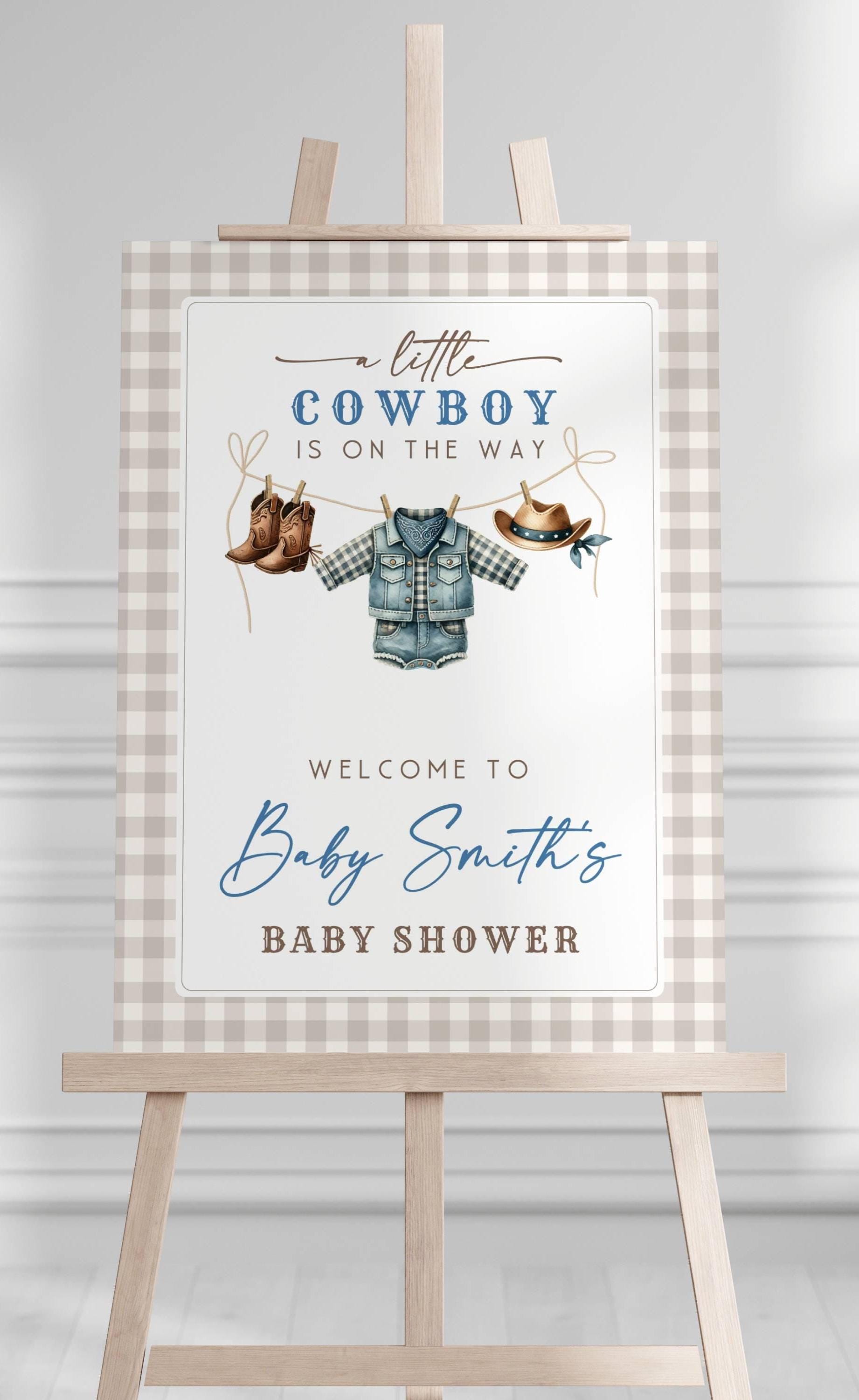 Little Cowboy Baby Shower Welcome Sign Blue Cowboy Baby Shower Sign Little Cowboy is On The Way Banner Blue Cowboy Clothesline Template DIY - LAUMIANstudio