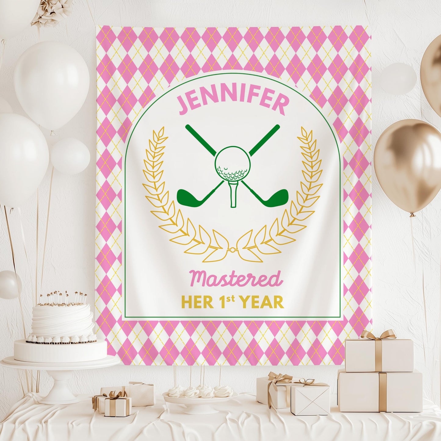 Golf Masters 1st Birthday Banner Master Golf Birthday Party Decoration Golf 1st Birthday Backdrop Mastered First Year Banner Golf Playground - LAUMIANstudio