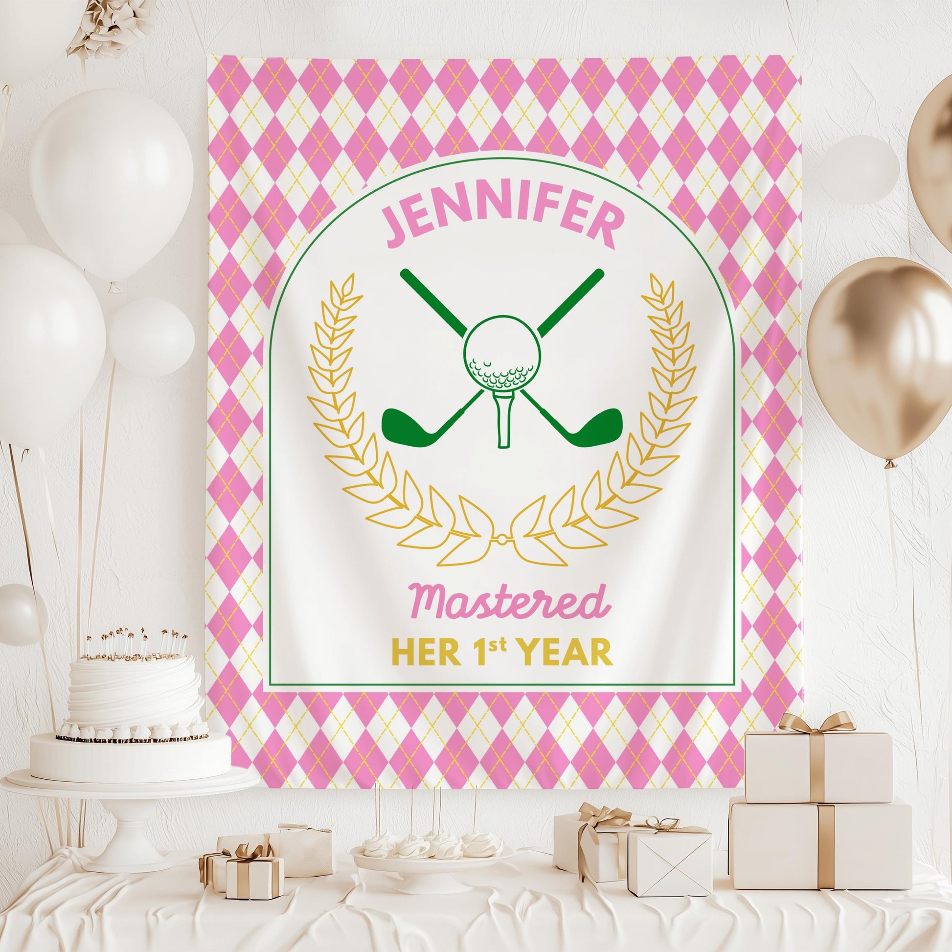 Golf Masters 1st Birthday Banner Master Golf Birthday Party Decoration Golf 1st Birthday Backdrop Mastered First Year Banner Golf Playground - LAUMIANstudio