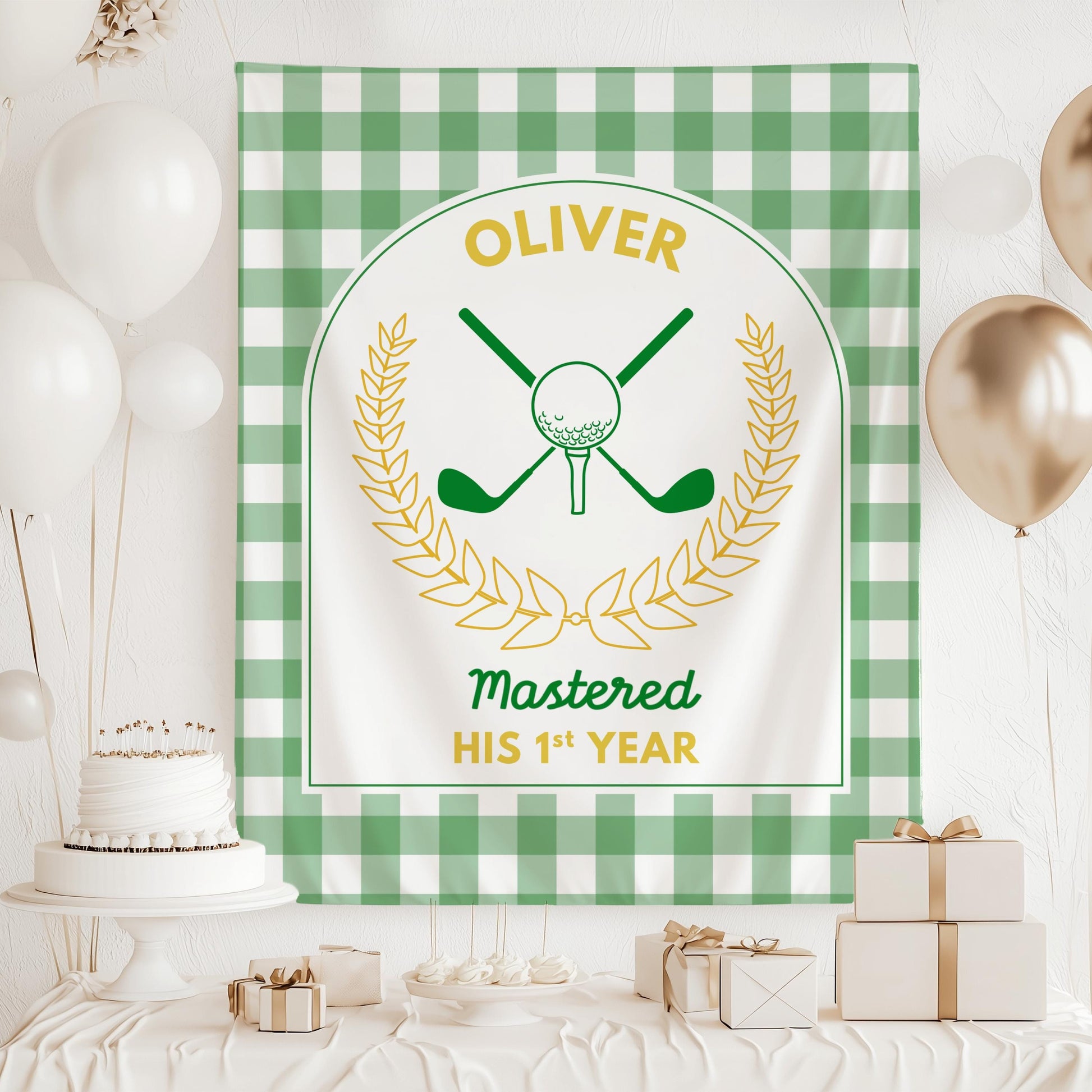 Golf Masters 1st Birthday Banner Master Golf Birthday Party Decoration Golf 1st Birthday Backdrop Mastered First Year Banner Golf Playground - LAUMIANstudio