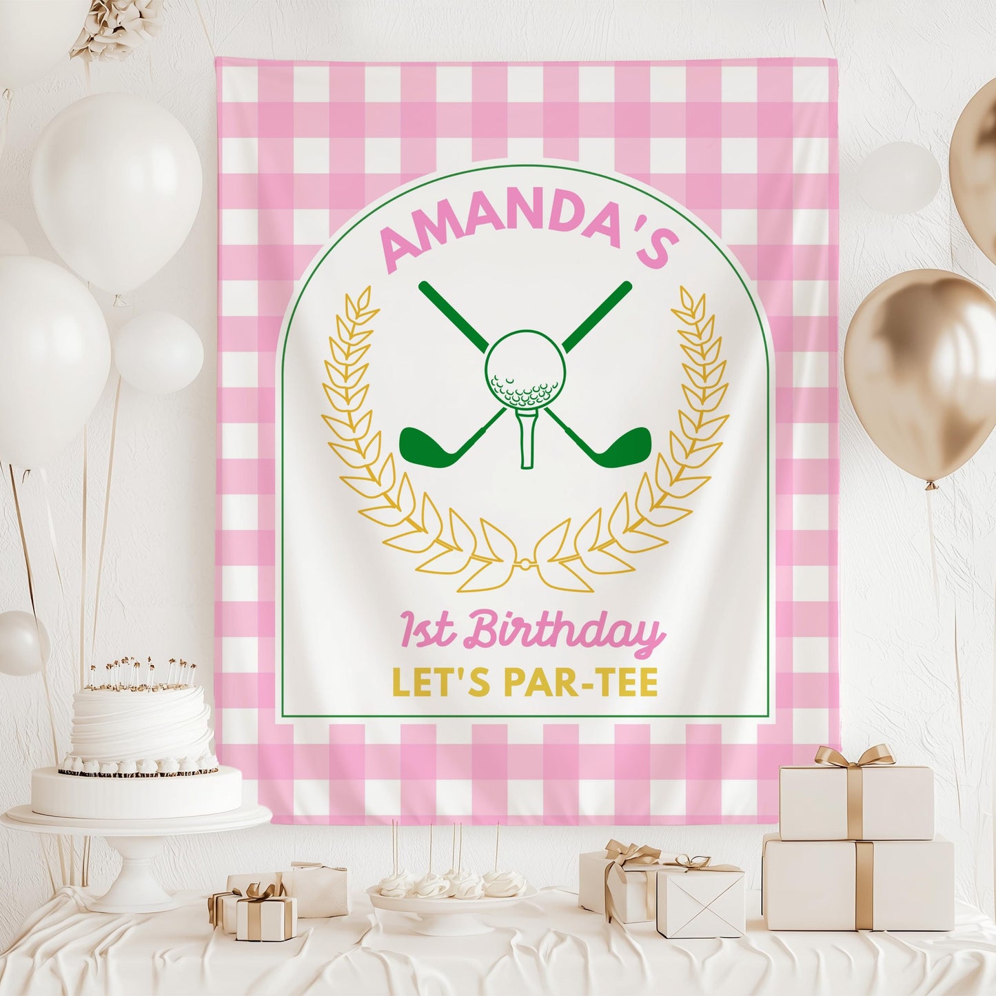 Golf Birthday Party Decor Pink Golf Course Photo Banner Custom Masters Birthday Backdrop Girl First Birthday Golf Welcome Sign Mastered Golf - LAUMIANstudio