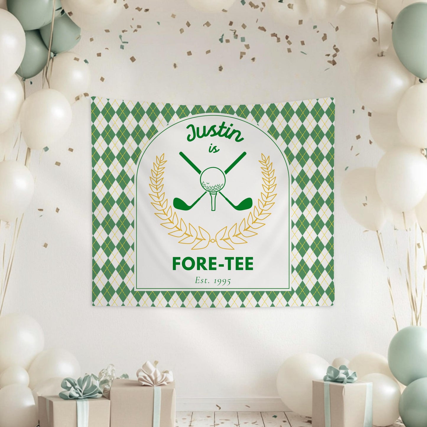Golf 40th Birthday Tapestry Golf Player Four Tee Party Banner Green Golf 40th Birthday Backdrop 40th Birthday Decor for Him Masters Party - LAUMIANstudio
