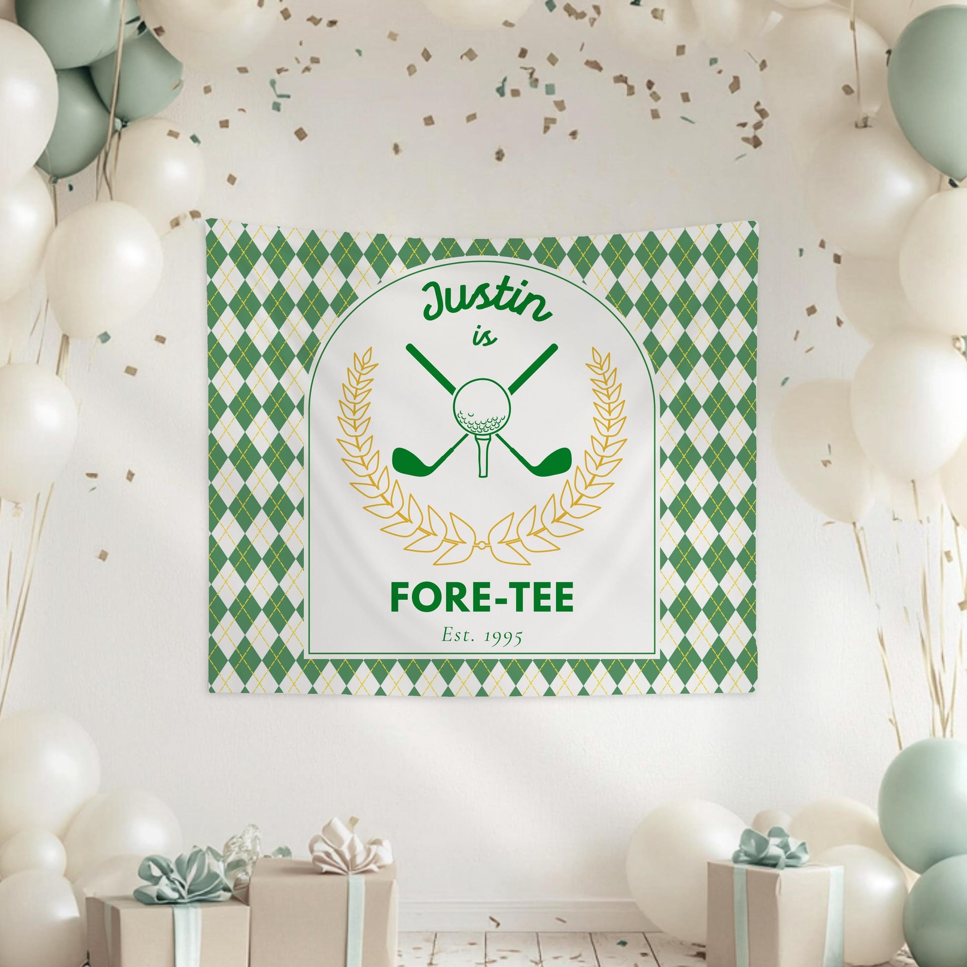 Golf 40th Birthday Tapestry Golf Player Four Tee Party Banner Green Golf 40th Birthday Backdrop 40th Birthday Decor for Him Masters Party - LAUMIANstudio
