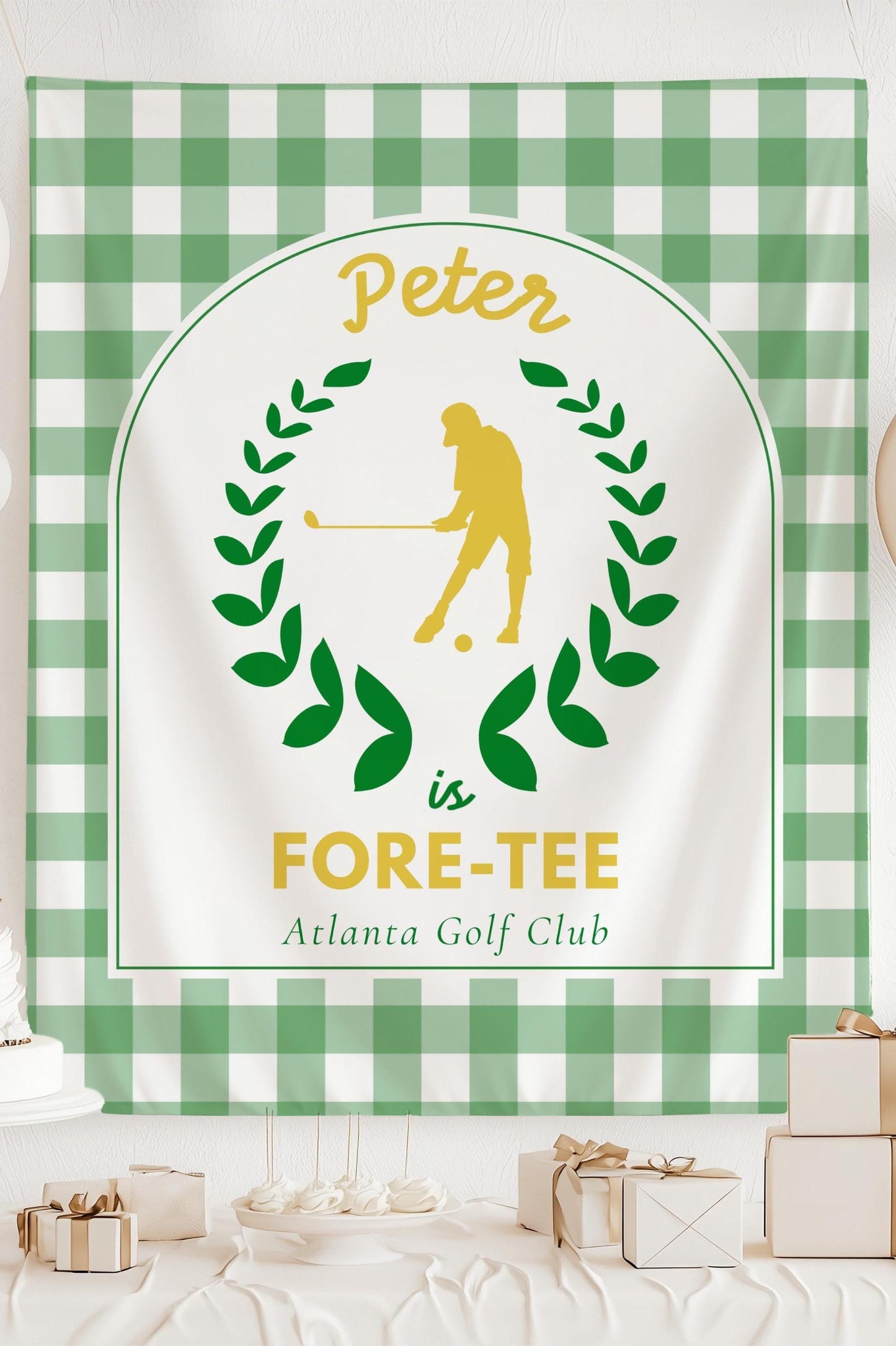 Golf 40th Birthday Tapestry Golf Player Four Tee Party Banner Green Golf 40th Birthday Backdrop 40th Birthday Decor for Him Masters Party - LAUMIANstudio