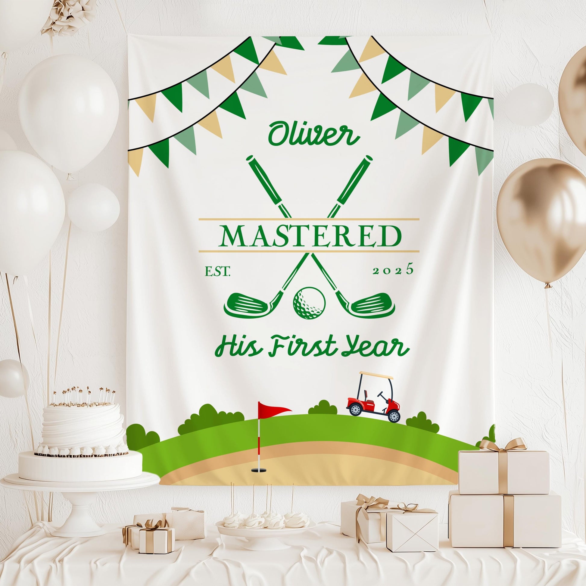 Pink Golf First Birthday Banner Baby Girl 1st Birthday Golf Photo Banner Custom Pink Masters Birthday Backdrop Girl First Birthday Golf Sign - LAUMIANstudio