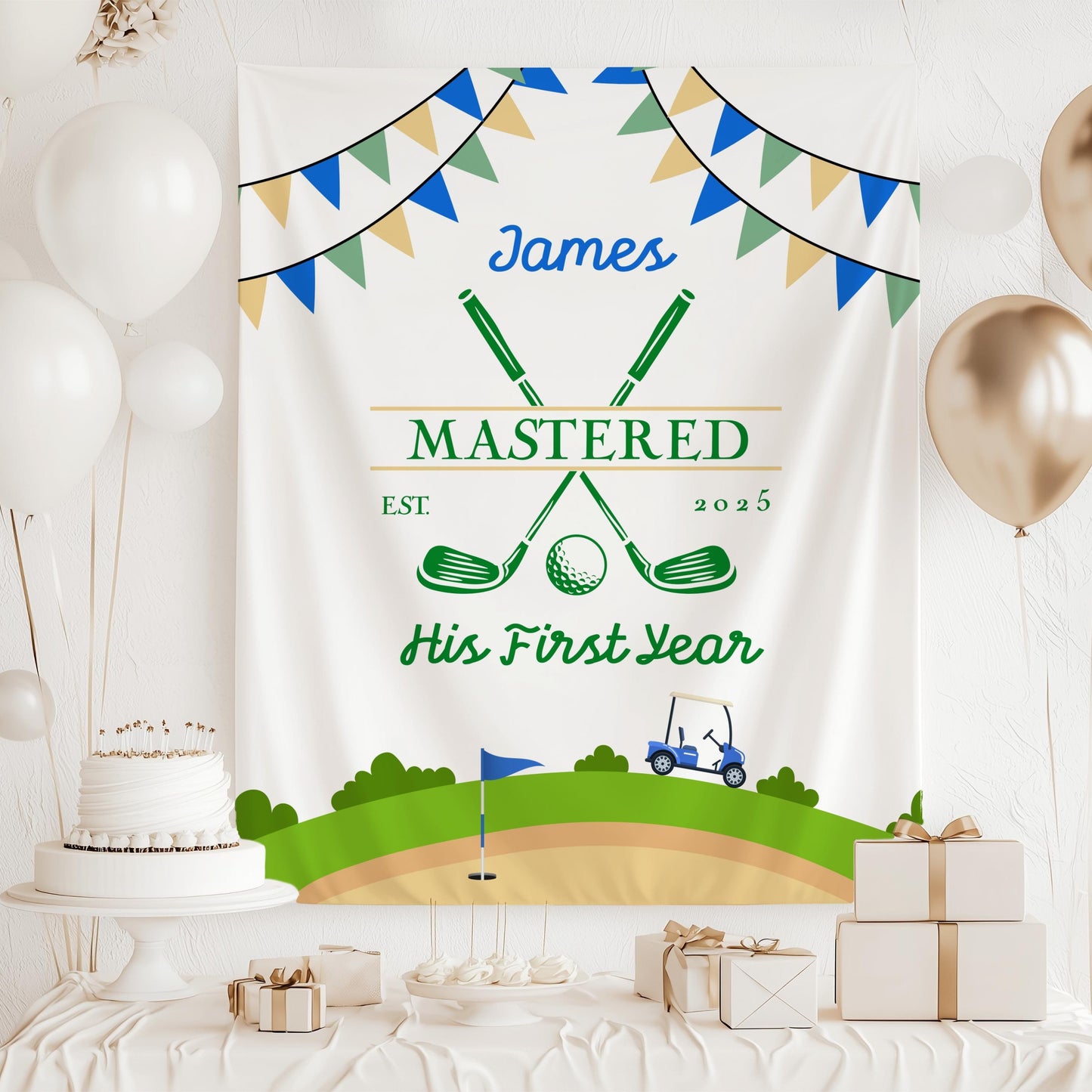 Mastered 1st Birthday Golf Banner Golf First Birthday Party Decoration Golf Hole Tapestry for Kid Birthday Part Mastered First Year Banner - LAUMIANstudio