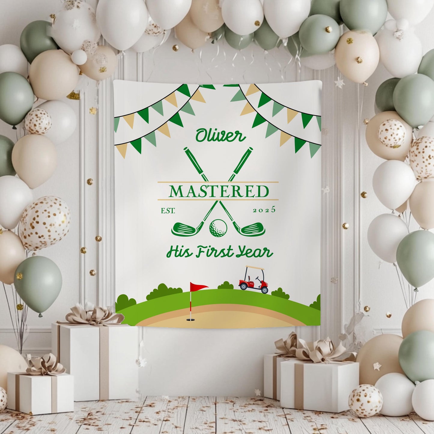 Pink Golf First Birthday Banner Baby Girl 1st Birthday Golf Photo Banner Custom Pink Masters Birthday Backdrop Girl First Birthday Golf Sign - LAUMIANstudio