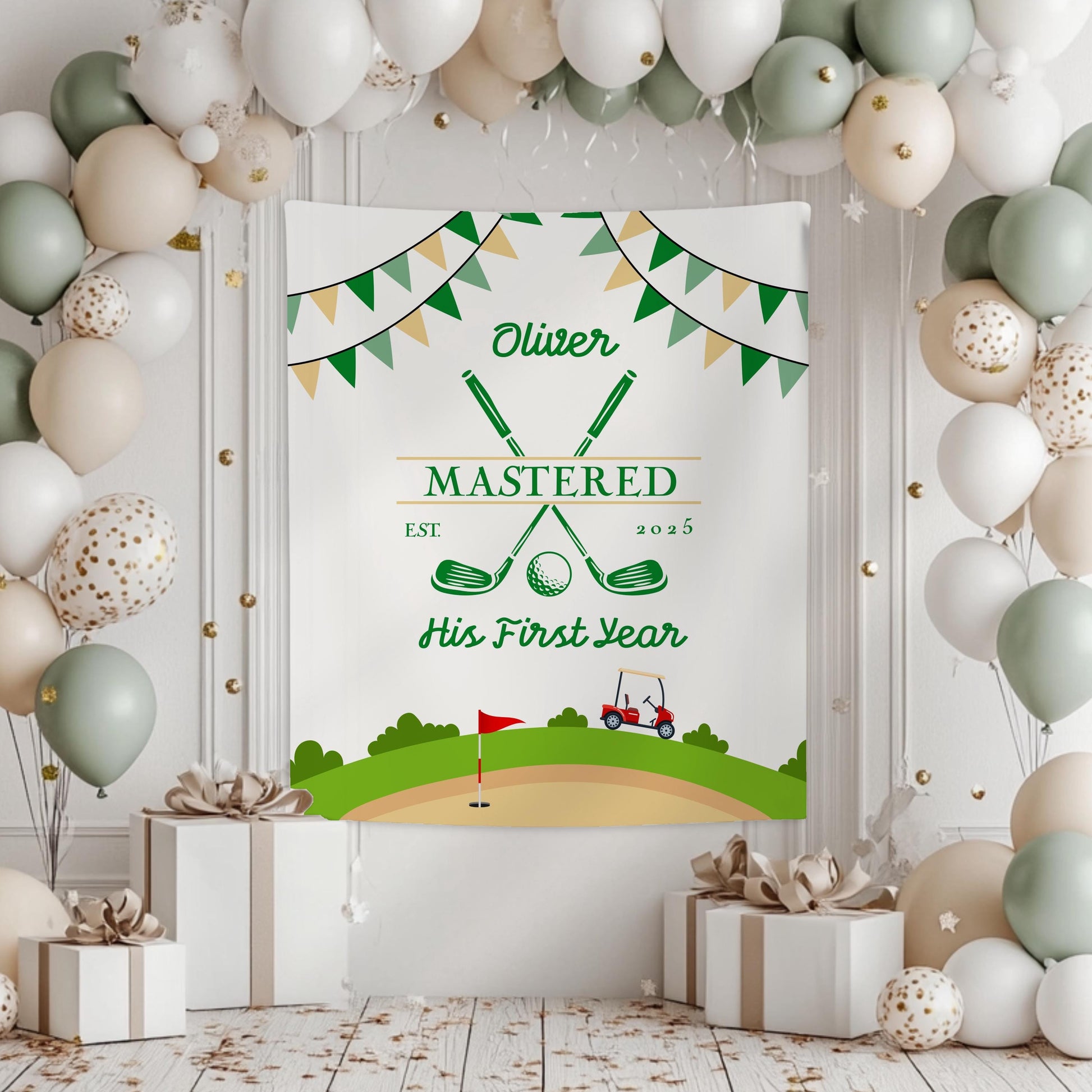 Pink Golf First Birthday Banner Baby Girl 1st Birthday Golf Photo Banner Custom Pink Masters Birthday Backdrop Girl First Birthday Golf Sign - LAUMIANstudio