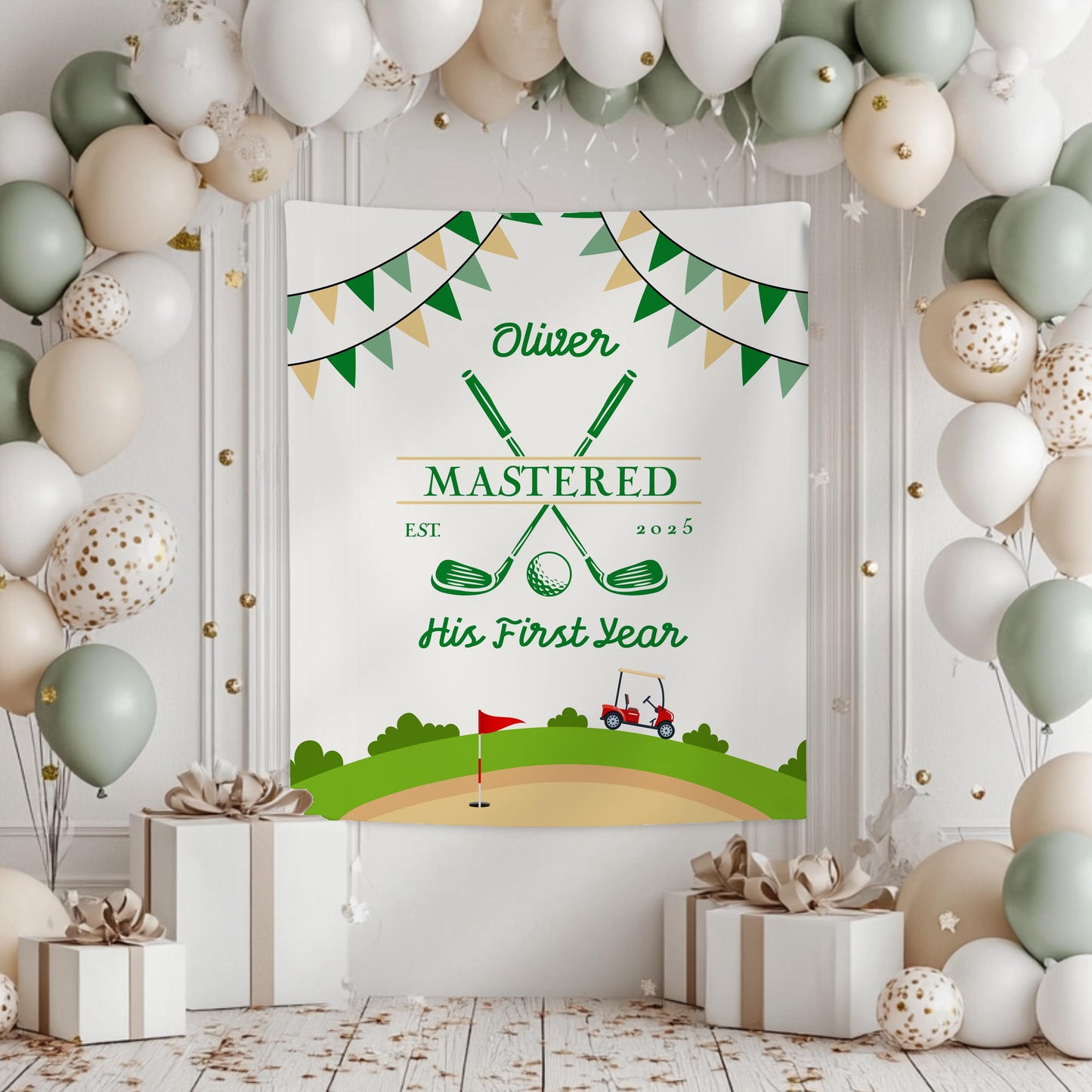 Mastered 1st Birthday Golf Banner Golf First Birthday Party Decoration Golf Hole Tapestry for Kid Birthday Part Mastered First Year Banner - LAUMIANstudio