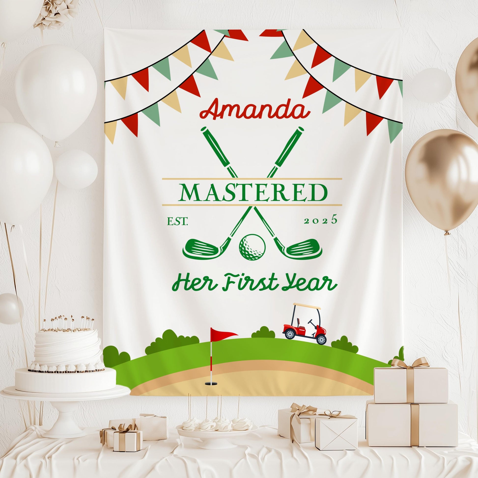 Mastered 1st Birthday Golf Banner Golf First Birthday Party Decoration Golf Hole Tapestry for Kid Birthday Part Mastered First Year Banner - LAUMIANstudio